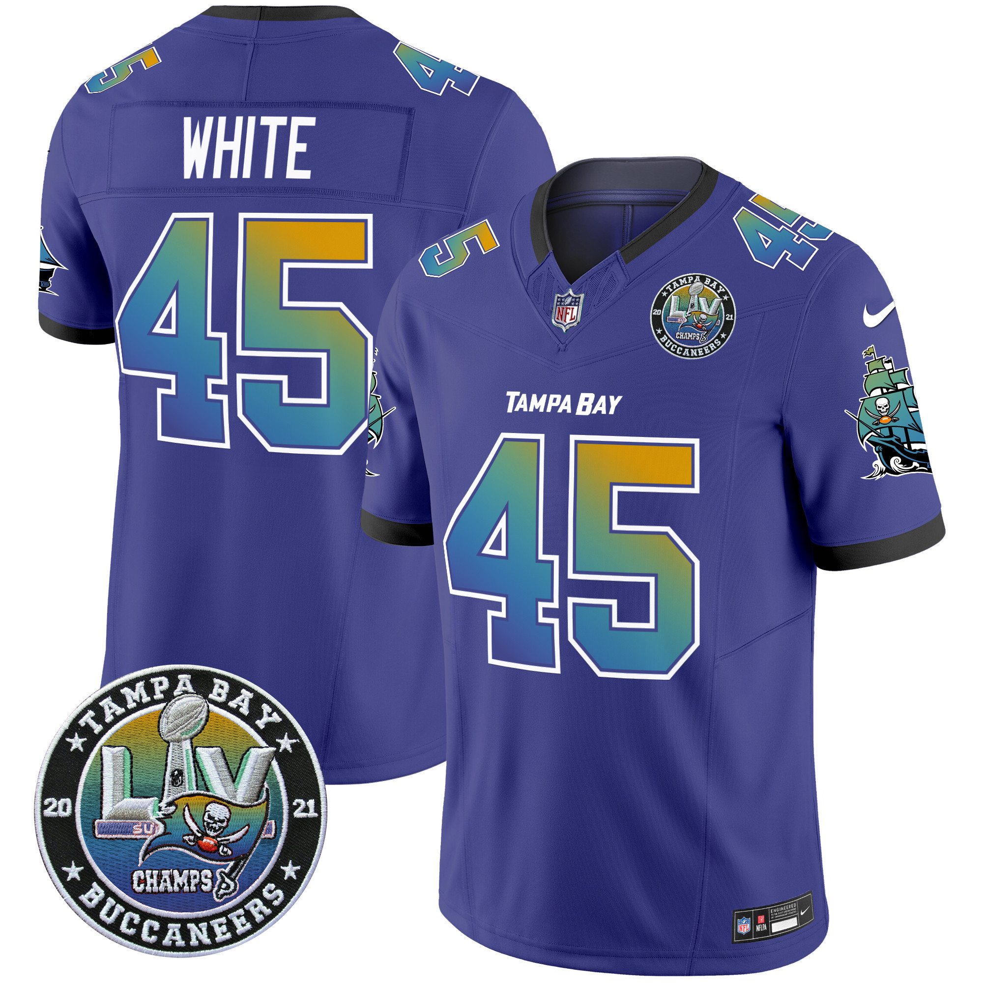 Men's Devin White Tampa Bay Buccaneers "Tampa City" Super Bowl LIV Patch Vapor Limited Purple Jersey - All Stitched