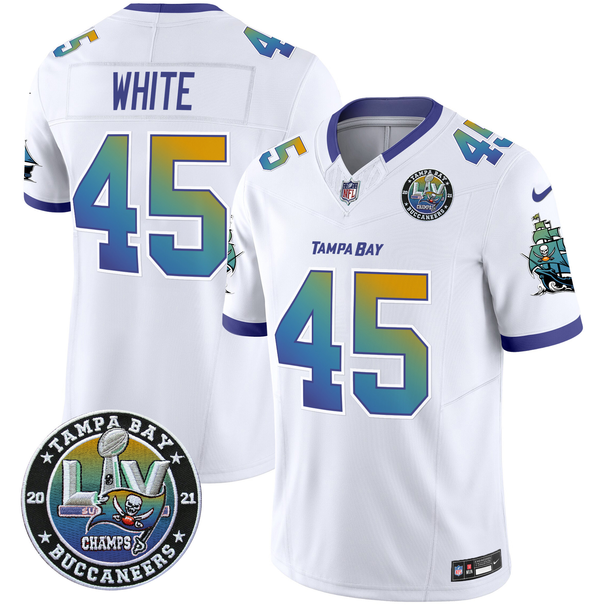 Men's Devin White Tampa Bay Buccaneers "Tampa City" Super Bowl LIV Patch Vapor Limited White Jersey - All Stitched