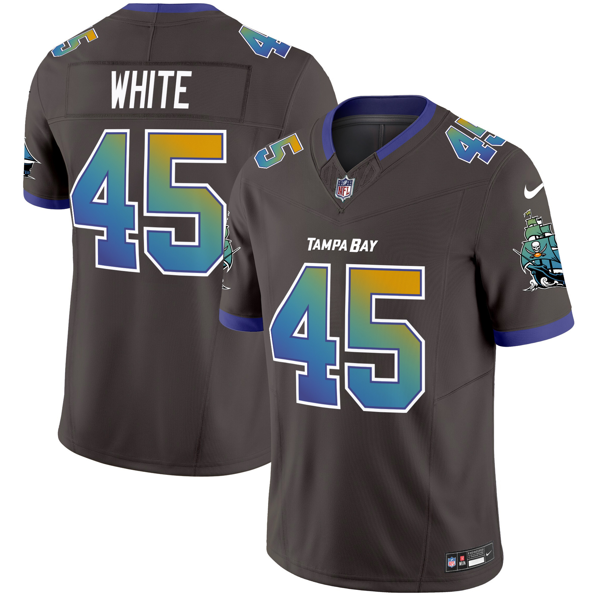 Men's Devin White Tampa Bay Buccaneers "Tampa City" Vapor Limited Pewter Jersey - All Stitched