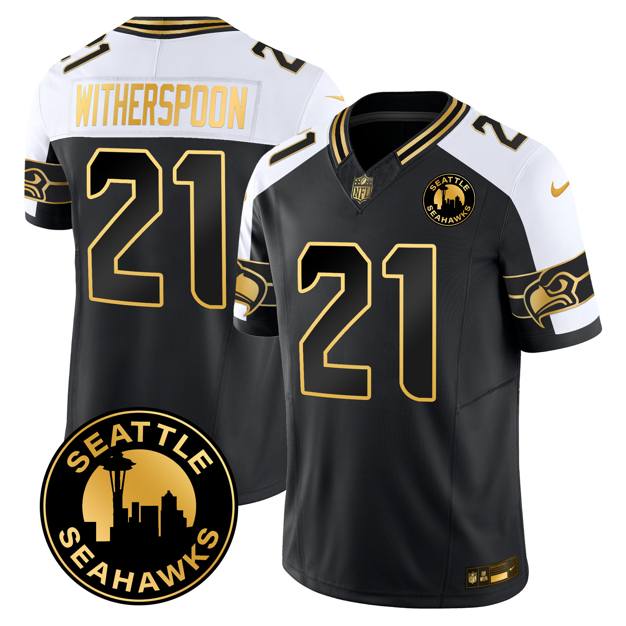 Men's Devon Witherspoon Seattle Seahawks 2024 Seattle City Patch Gold Vapor Limited Alternate Jersey - All Stitched