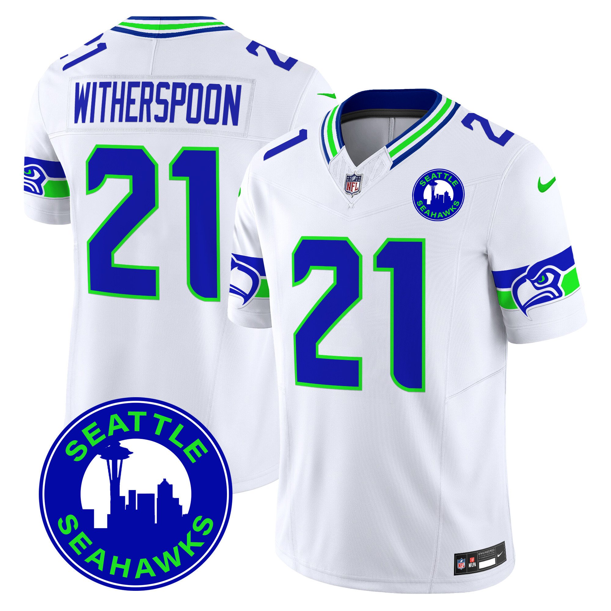 Men's Devon Witherspoon Seattle Seahawks 2024 Seattle City Patch Vapor Limited White Jersey - All Stitched