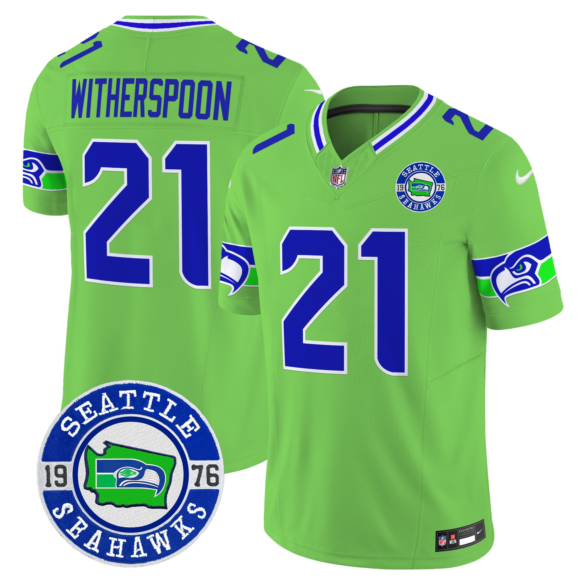 Men's Devon Witherspoon Seattle Seahawks 2024 Seattle Est. 1976 Patch Vapor Limited Green Jersey - All Stitched
