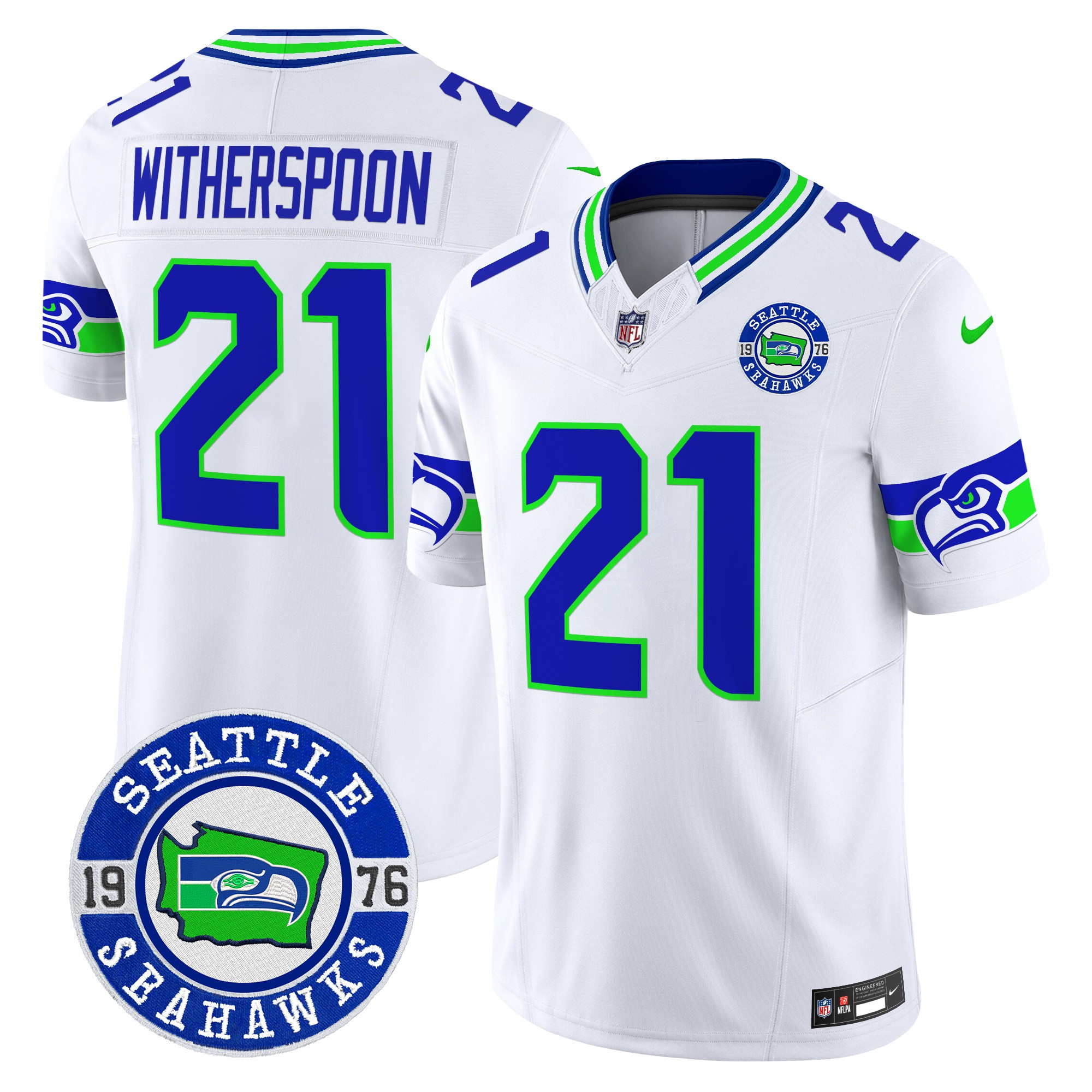 Men's Devon Witherspoon Seattle Seahawks 2024 Seattle Est. 1976 Patch Vapor Limited White Jersey - All Stitched