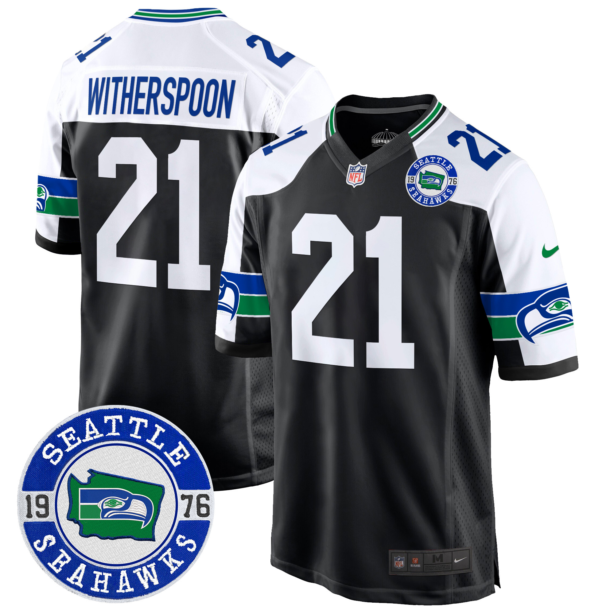 Men's Devon Witherspoon Seattle Seahawks Throwback Est. 1976 Patch Game Black Alternate Jersey - All Stitched