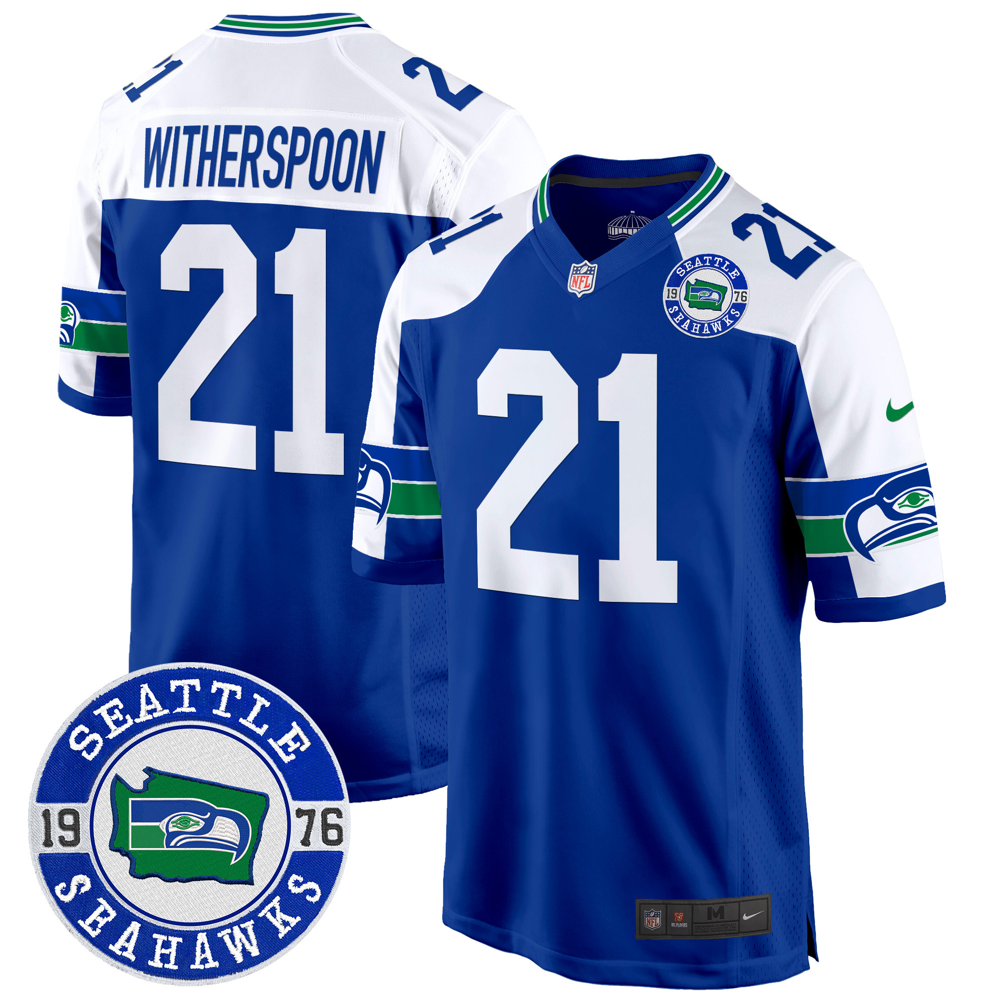 Men's Devon Witherspoon Seattle Seahawks Throwback Est. 1976 Patch Game Royal Alternate Jersey - All Stitched