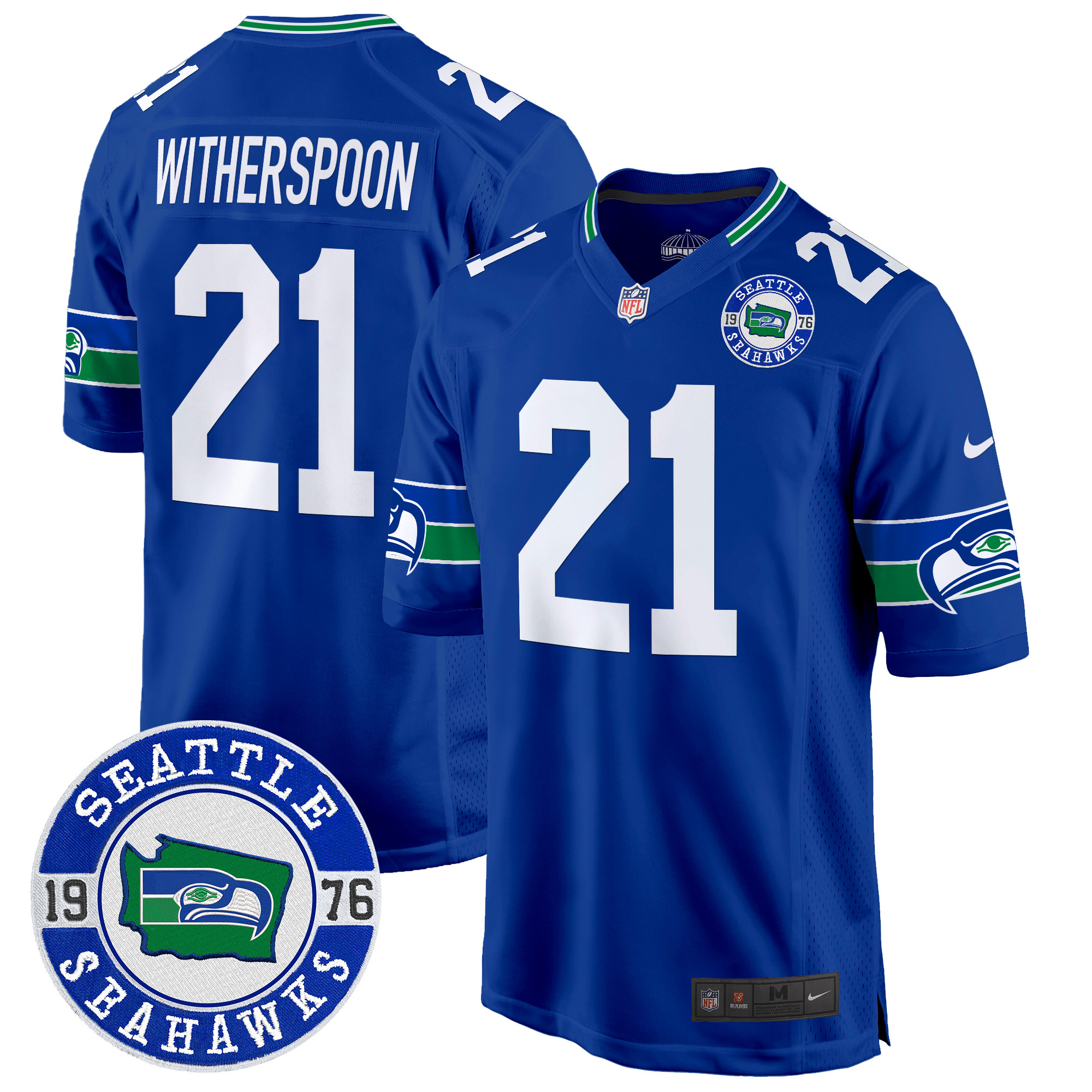 Men's Devon Witherspoon Seattle Seahawks Throwback Est. 1976 Patch Game Royal Jersey - All Stitched