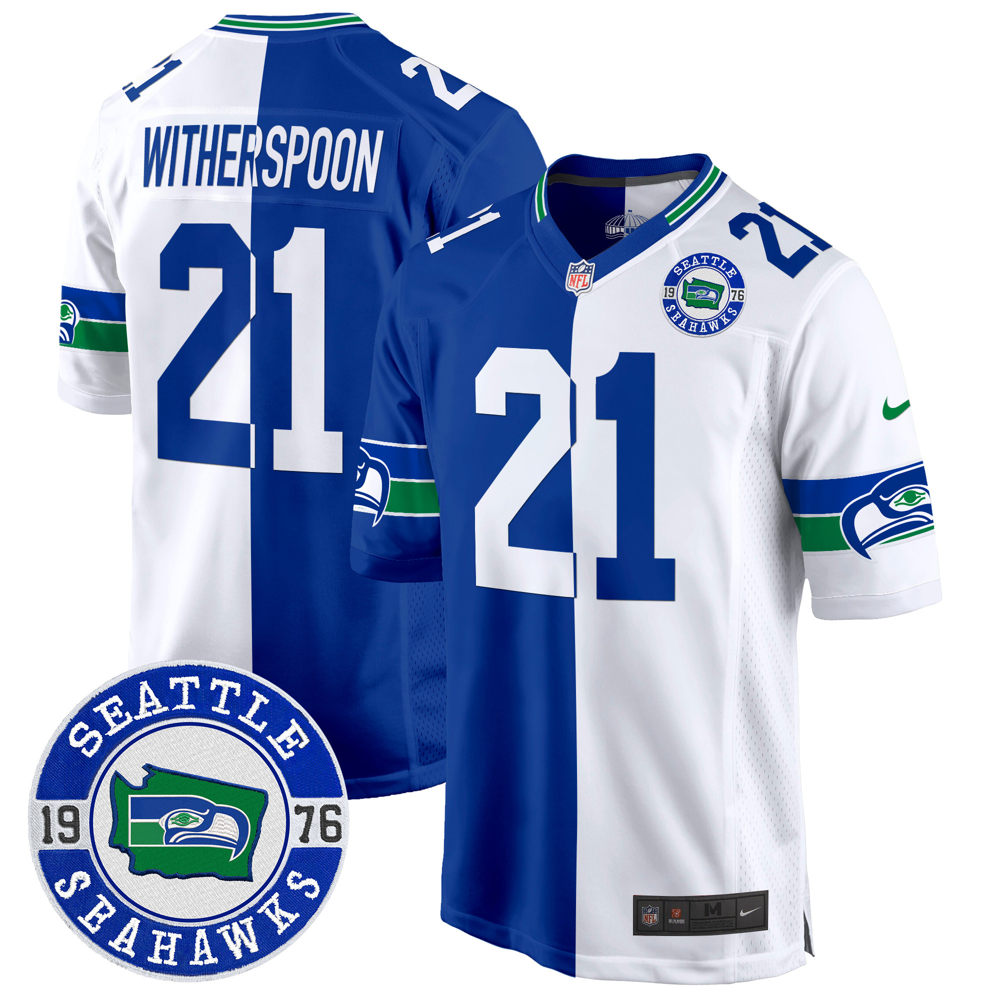 Men's Devon Witherspoon Seattle Seahawks Throwback Est. 1976 Patch Game Split Jersey - All Stitched