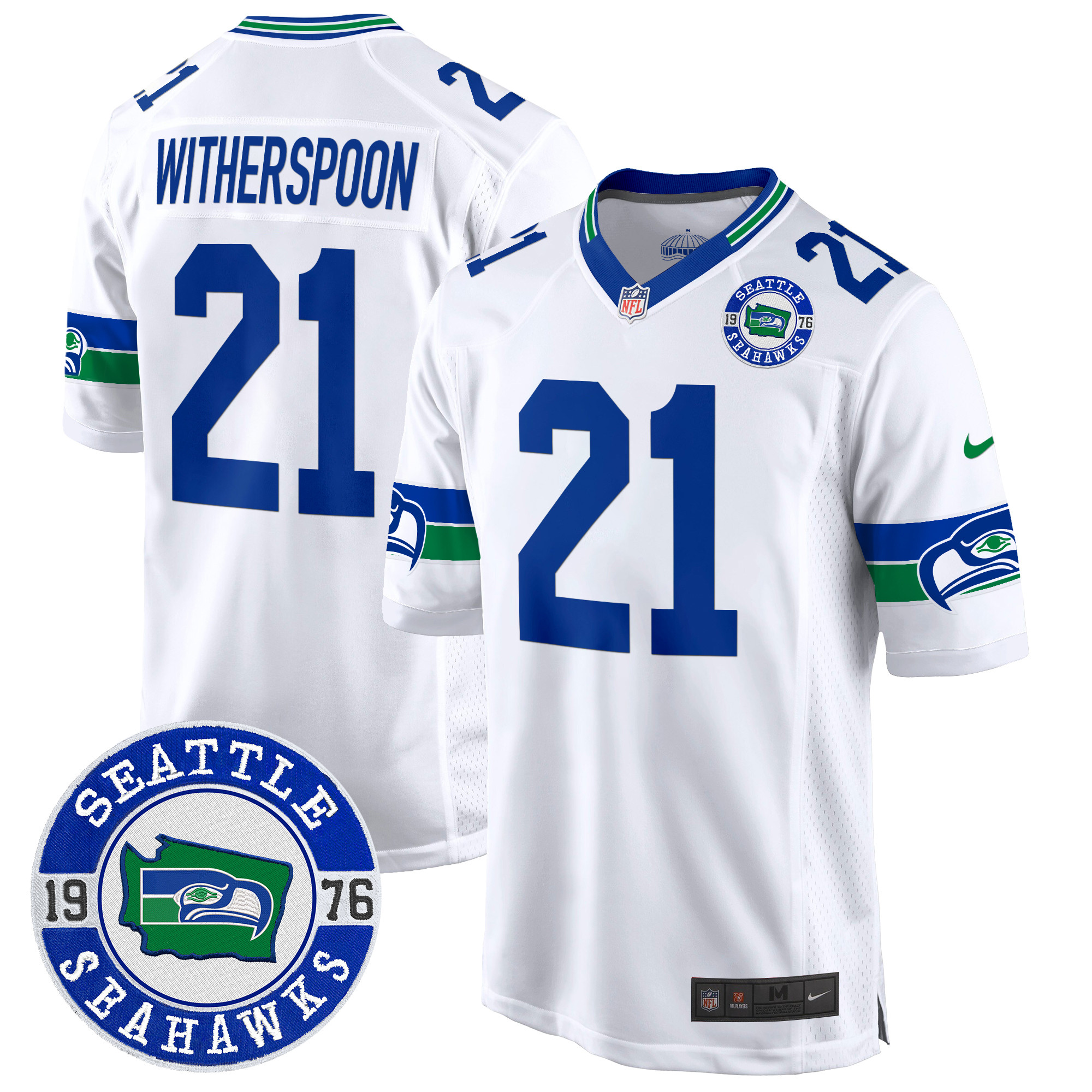 Men's Devon Witherspoon Seattle Seahawks Throwback Est. 1976 Patch Game White Jersey - All Stitched