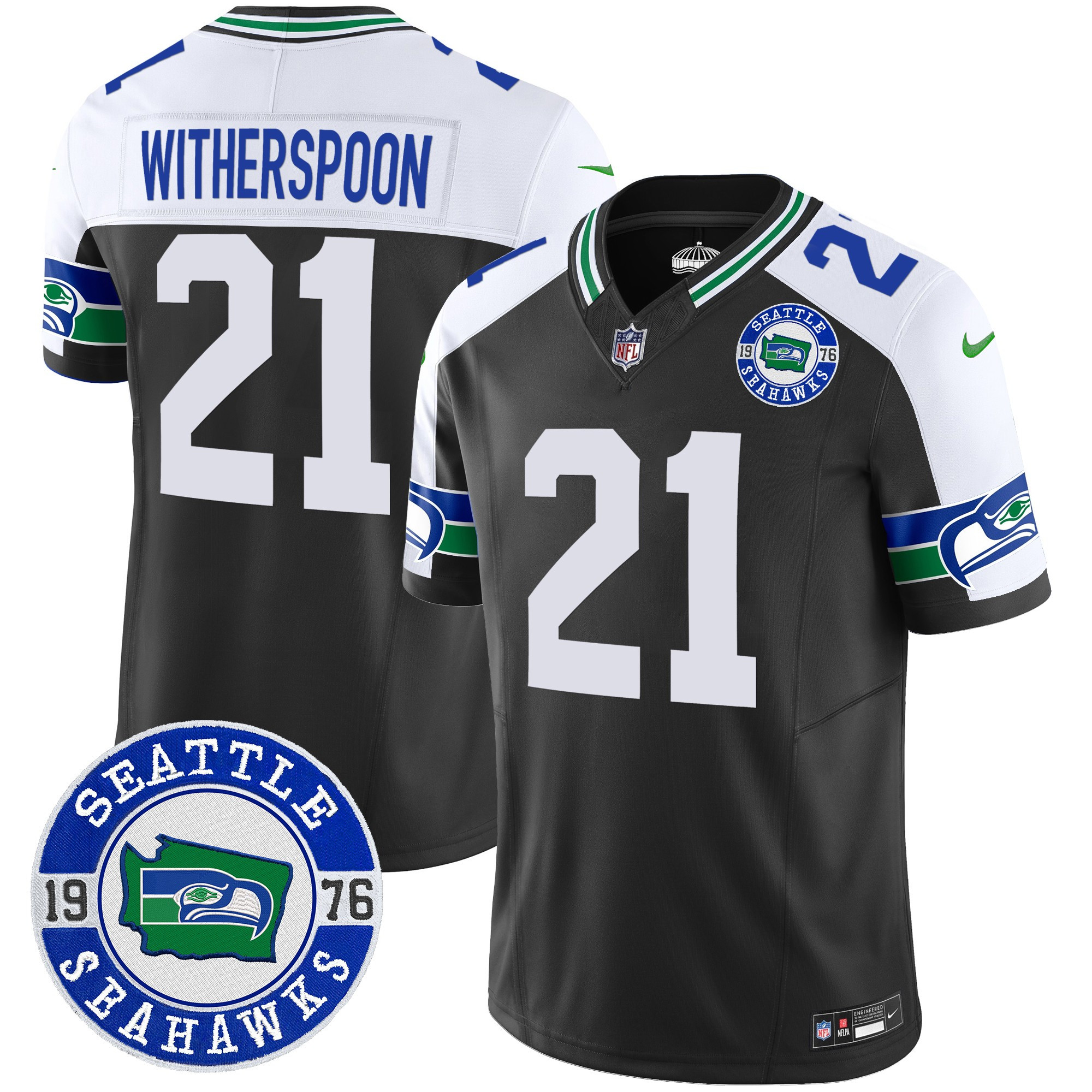 Men's Devon Witherspoon Seattle Seahawks Throwback Est. 1976 Patch Vapor Limited Black Alternate Jersey - All Stitched