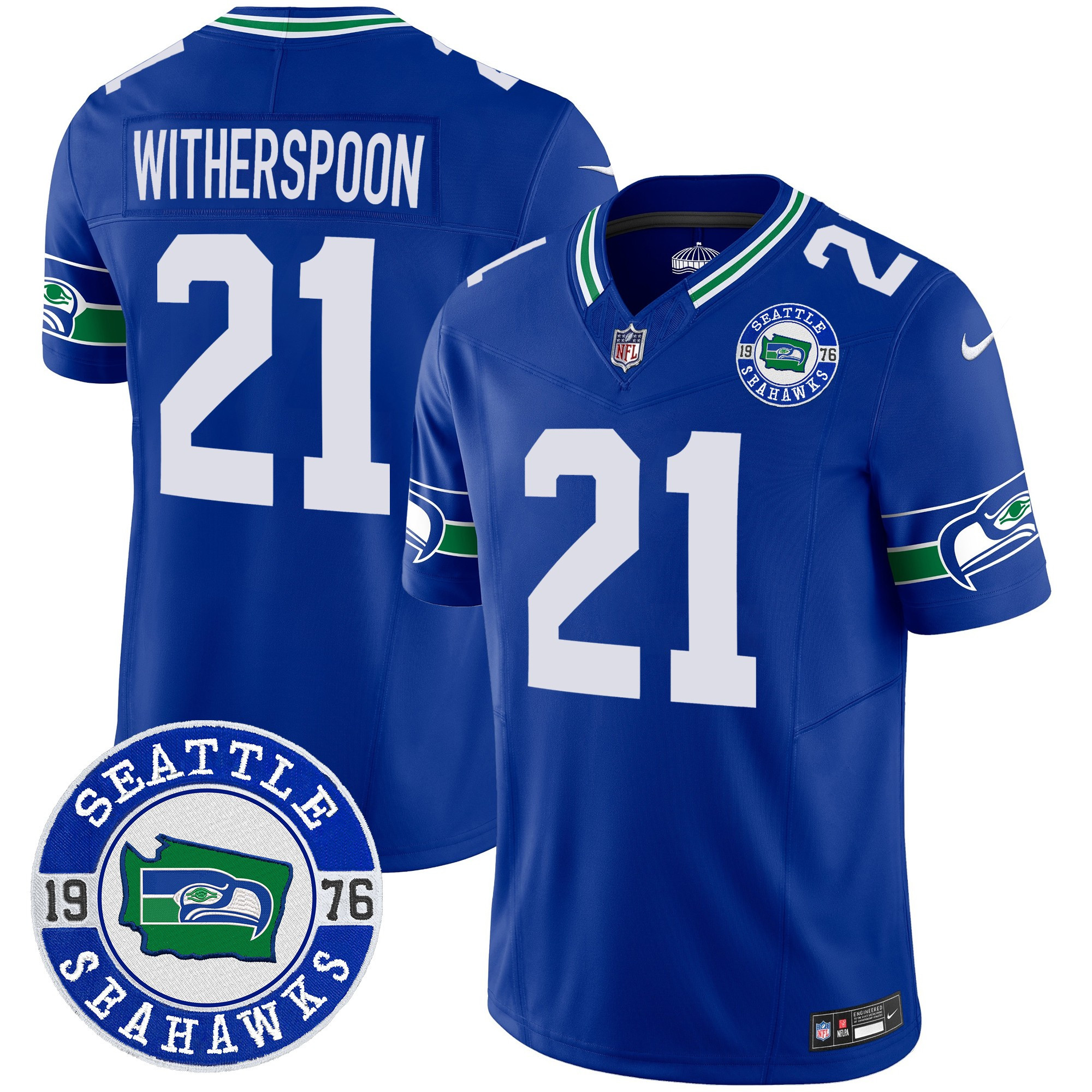 Men's Devon Witherspoon Seattle Seahawks Throwback Est. 1976 Patch Vapor Limited Royal Jersey - All Stitched