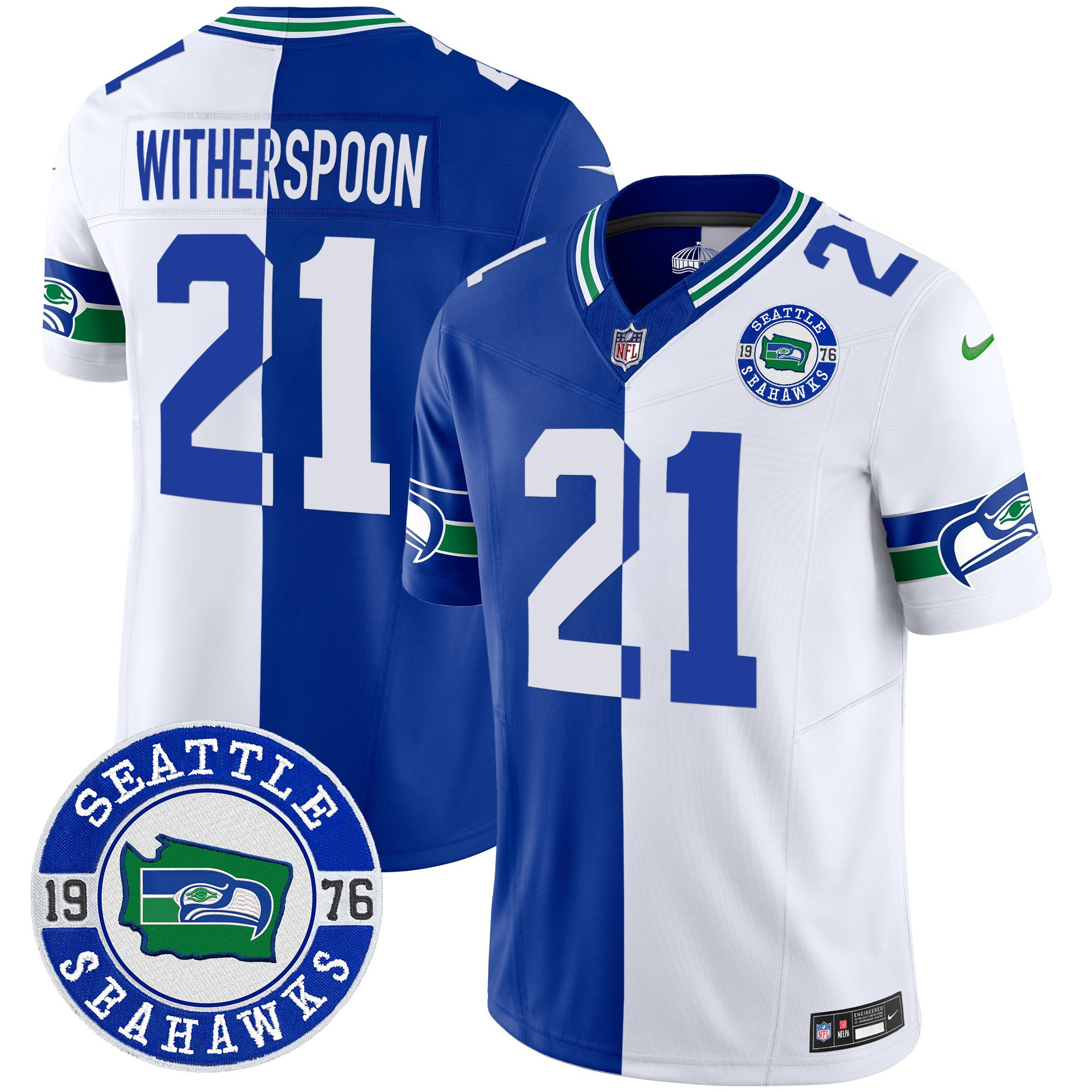 Men's Devon Witherspoon Seattle Seahawks Throwback Est. 1976 Patch Vapor Limited Split Jersey - All Stitched