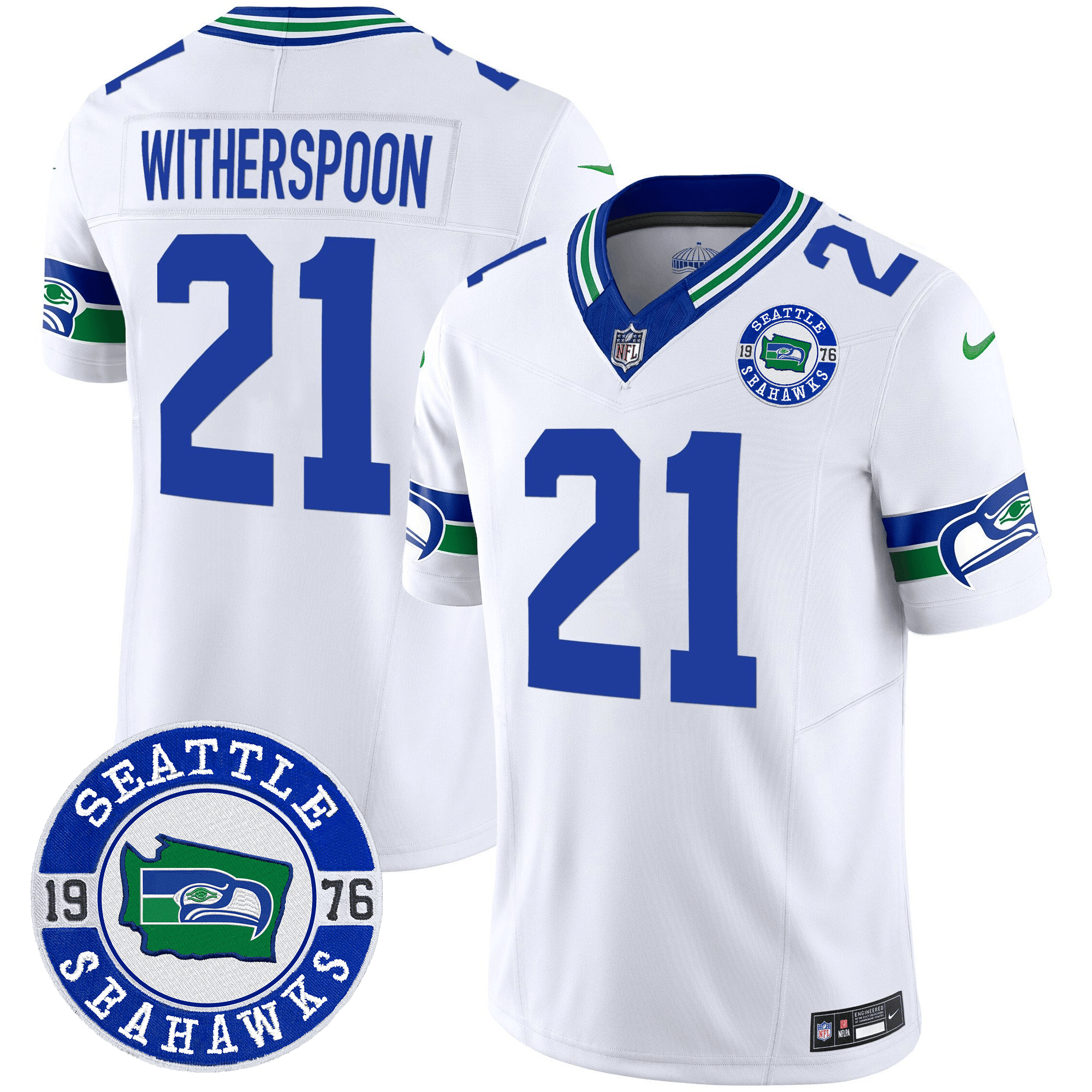 Men's Devon Witherspoon Seattle Seahawks Throwback Est. 1976 Patch Vapor Limited White Jersey - All Stitched