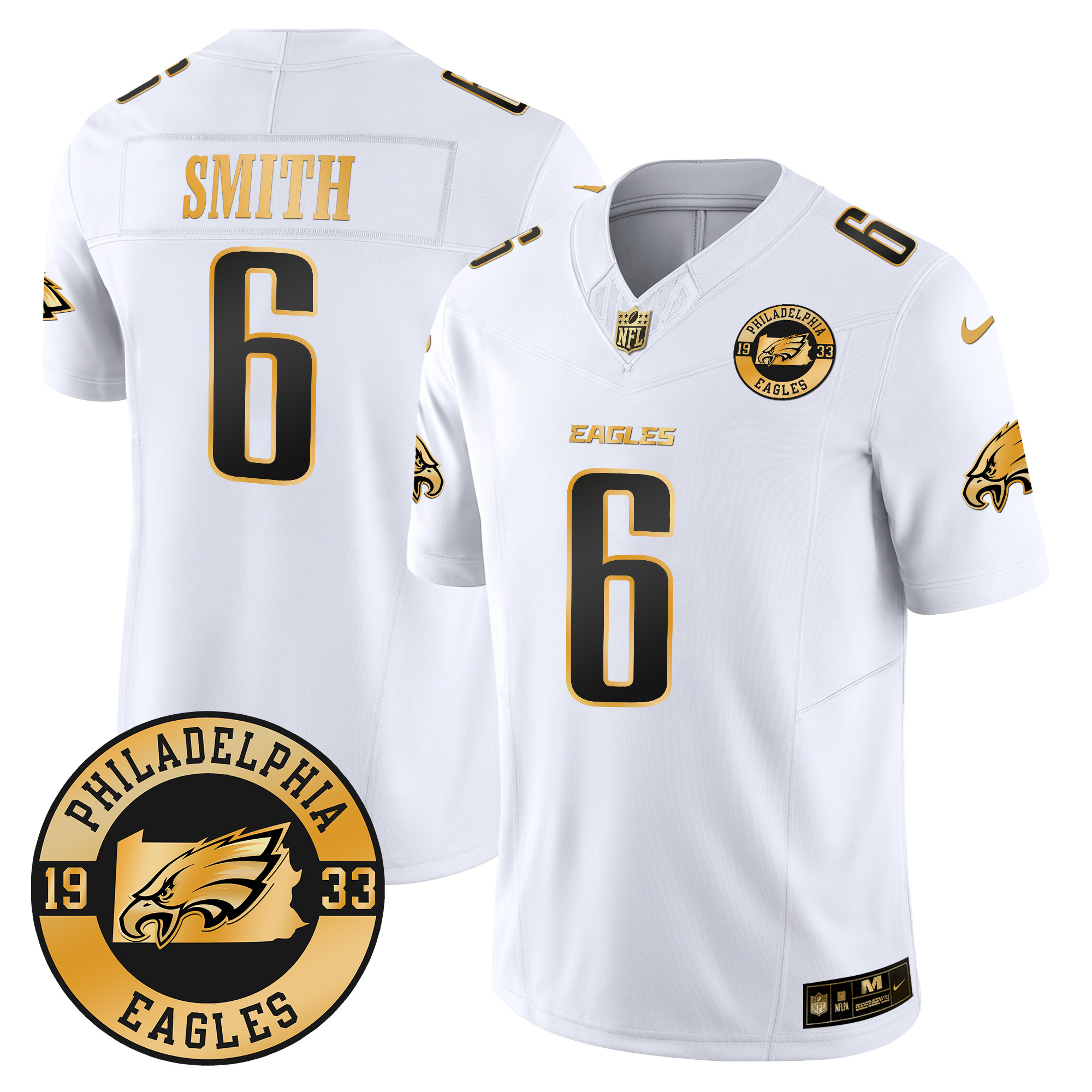 Men's DeVonta Smith Philadelphia Eagles 2024 Gold Vapor Limited White Gold Jersey - All Stitched