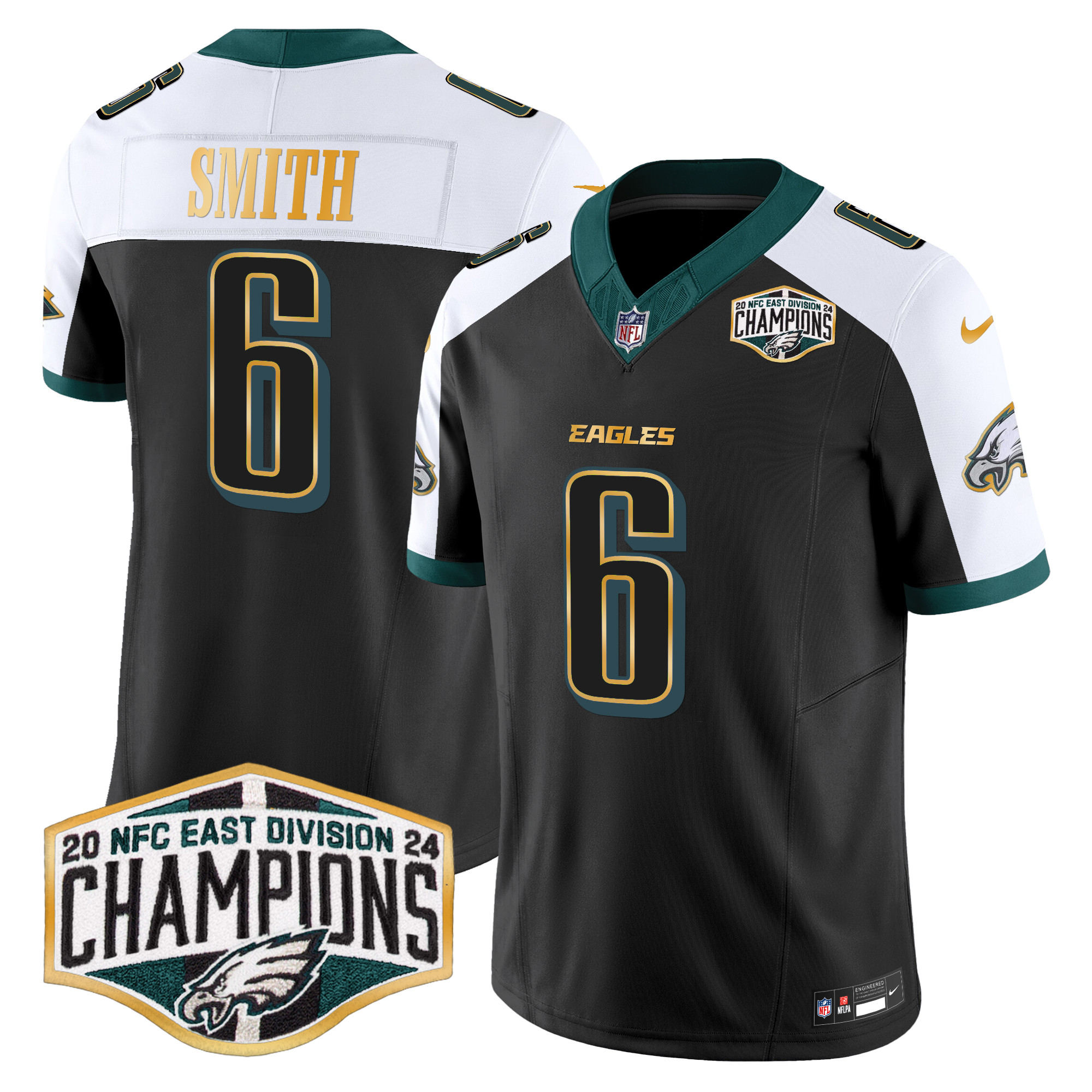 Men's DeVonta Smith Philadelphia Eagles 2024 NFC East Division Champions Gold Trim Vapor Limited Black Alternate Jersey - All Stitched