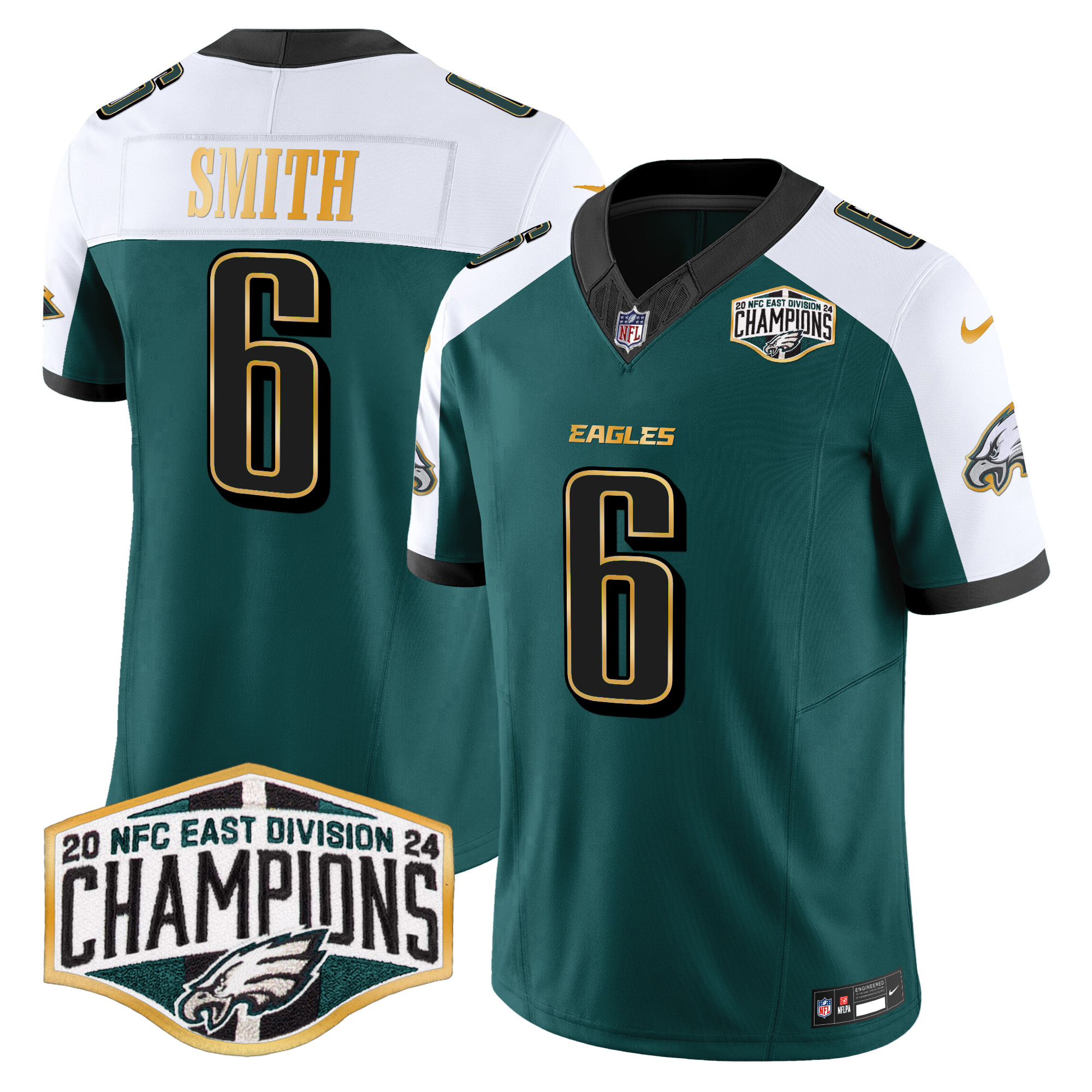 Men's DeVonta Smith Philadelphia Eagles 2024 NFC East Division Champions Gold Trim Vapor Limited Green Alternate Jersey - All Stitched
