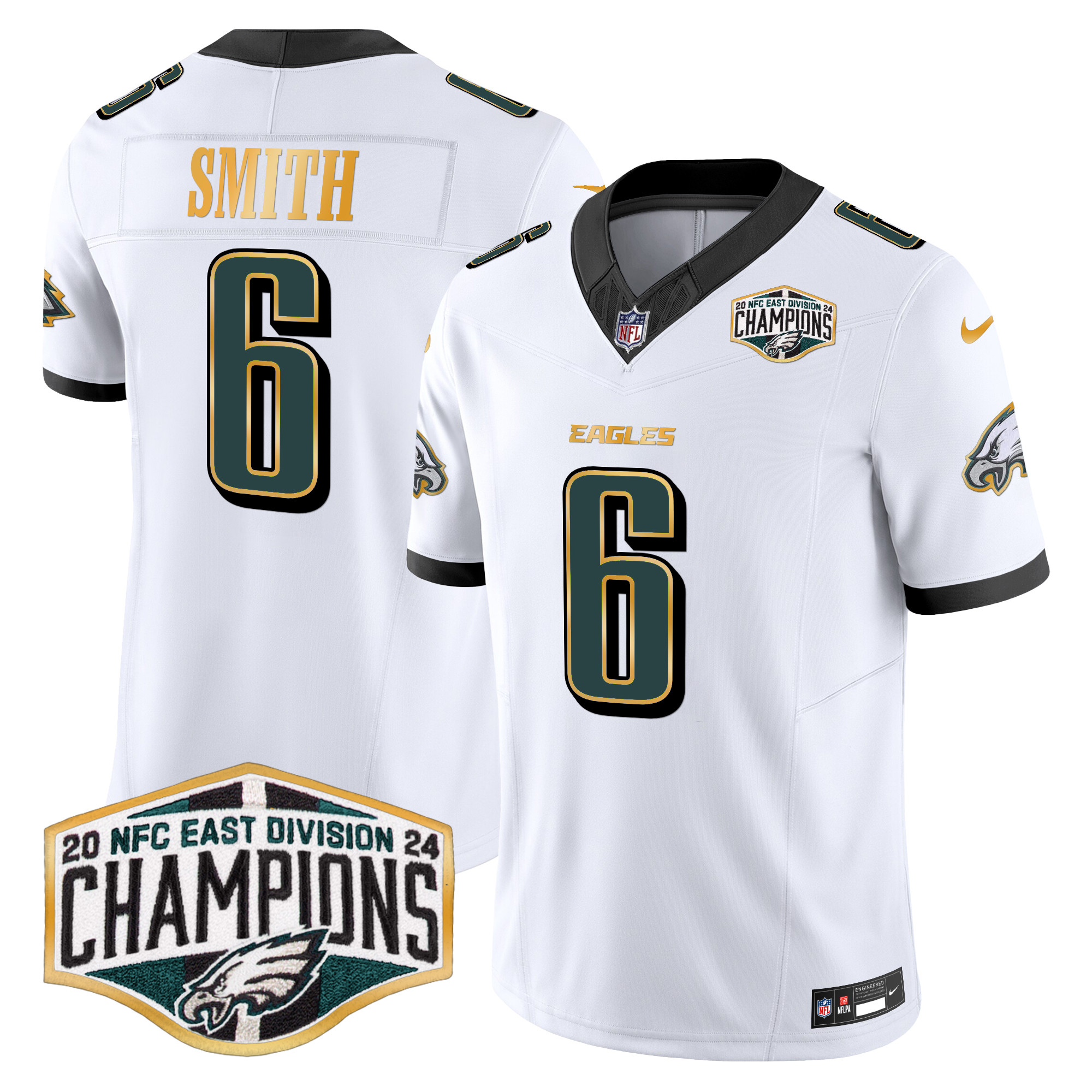 Men's DeVonta Smith Philadelphia Eagles 2024 NFC East Division Champions Gold Trim Vapor Limited White Jersey - All Stitched