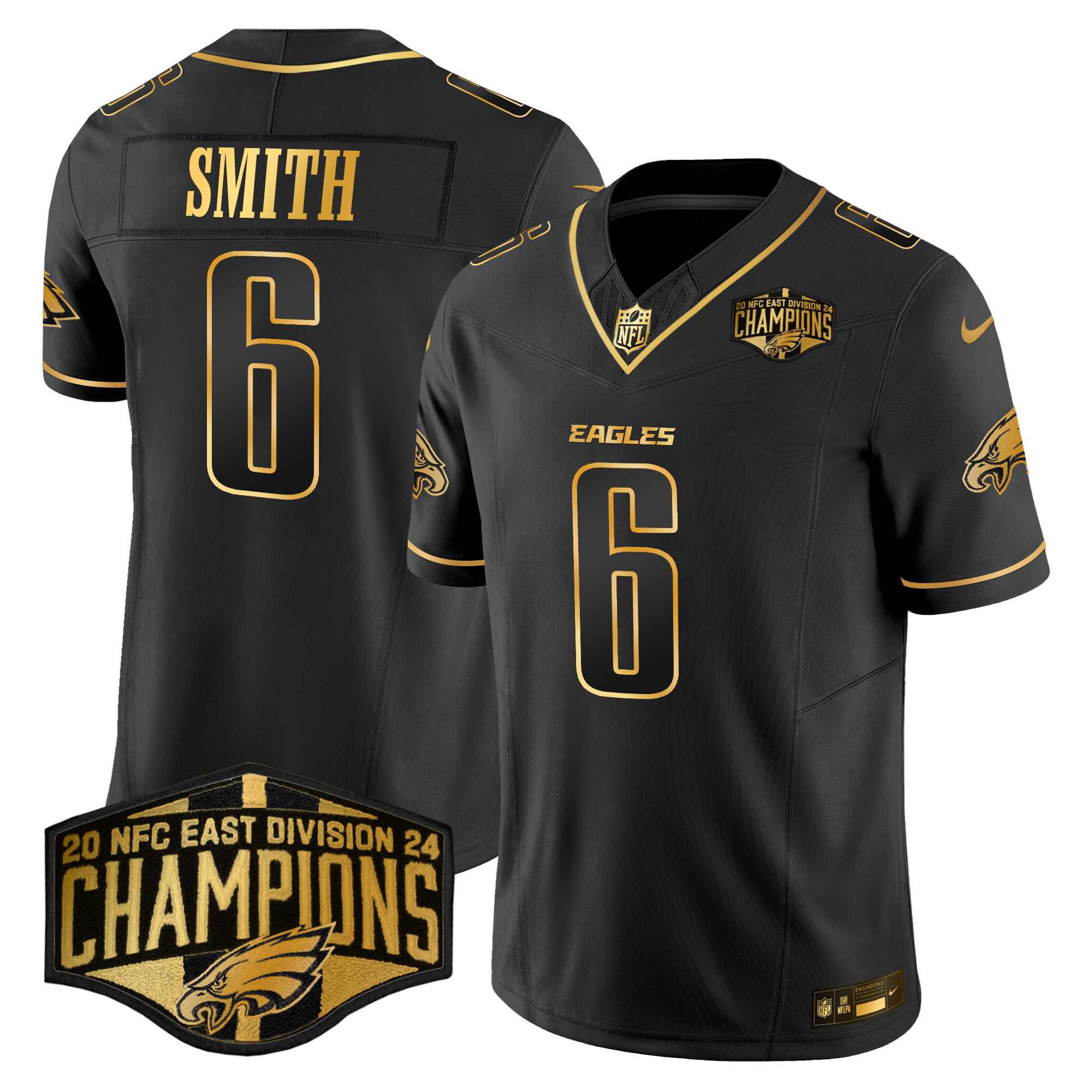 Men's DeVonta Smith Philadelphia Eagles 2024 NFC East Division Champions Gold Vapor Limited Black Gold Jersey - All Stitched