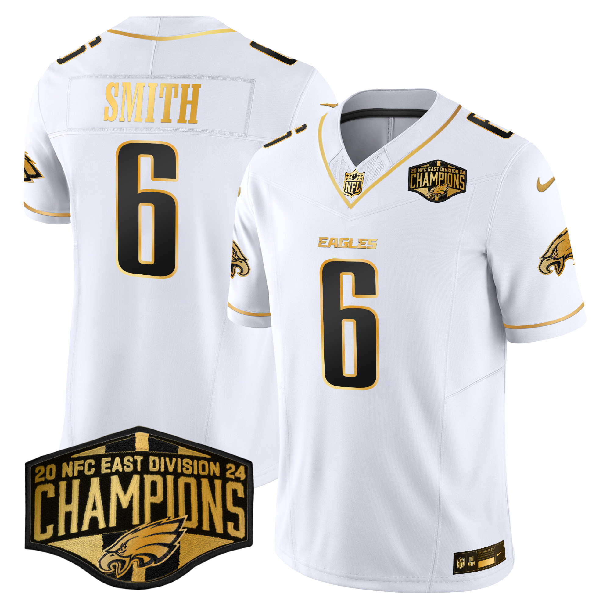 Men's DeVonta Smith Philadelphia Eagles 2024 NFC East Division Champions Gold Vapor Limited White Gold Jersey - All Stitched