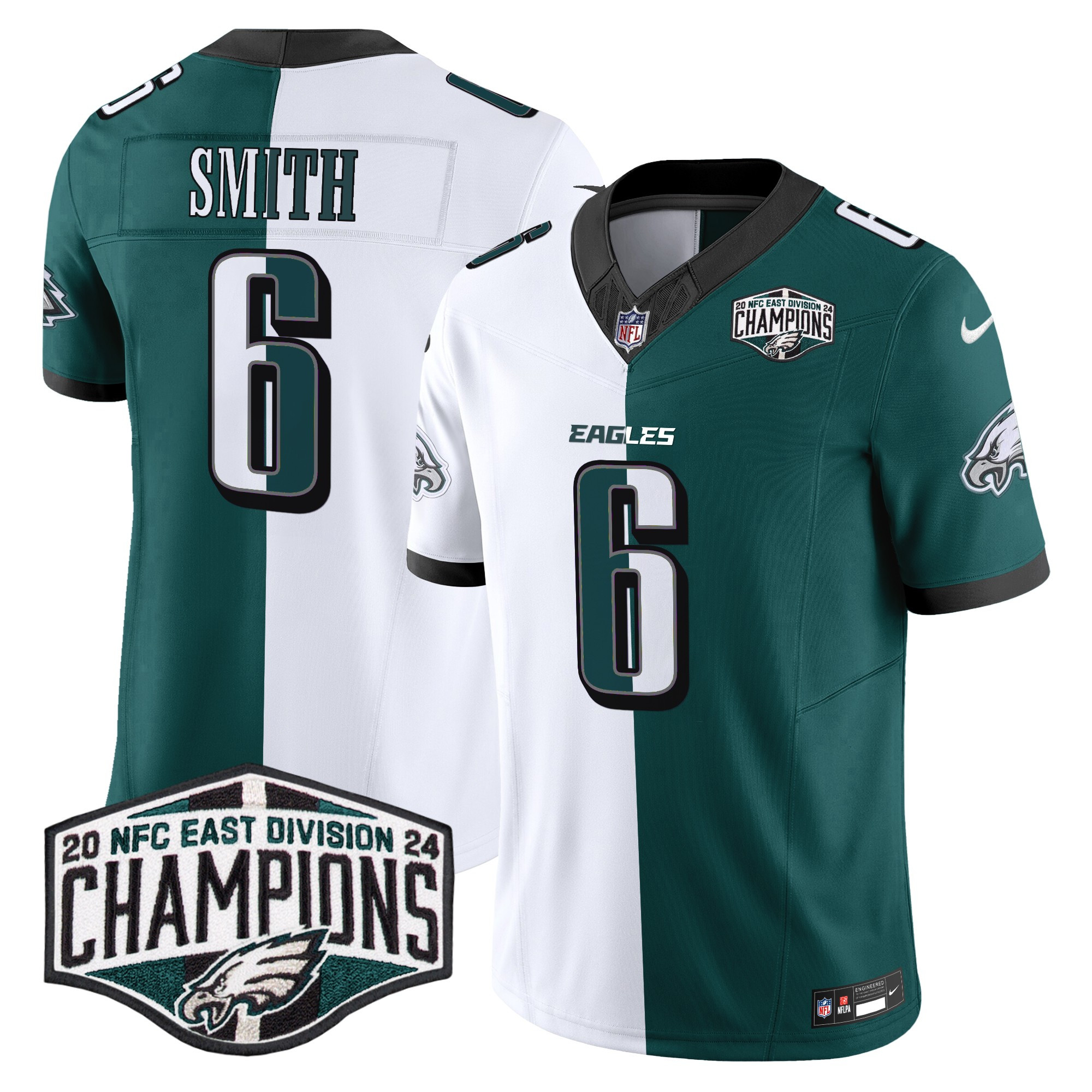 Men's DeVonta Smith Philadelphia Eagles 2024 NFC East Division Champions Vapor Limited Split Jersey - All Stitched