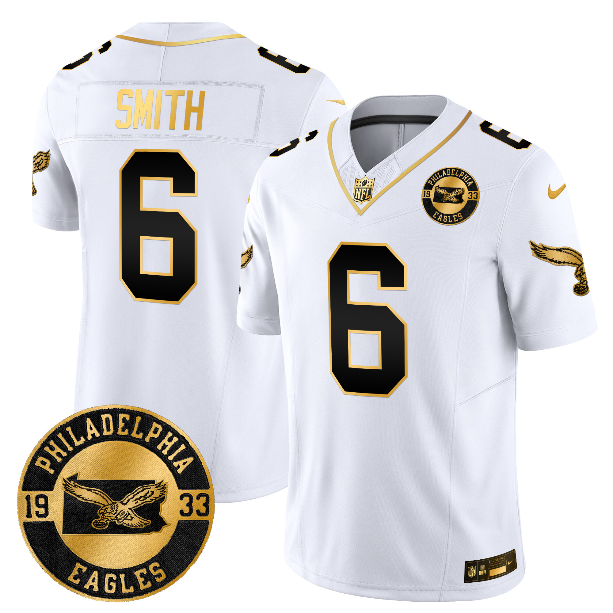 Men's DeVonta Smith Philadelphia Eagles 2024 Throwback Gold Vapor Limited White Gold Jersey - All Stitched