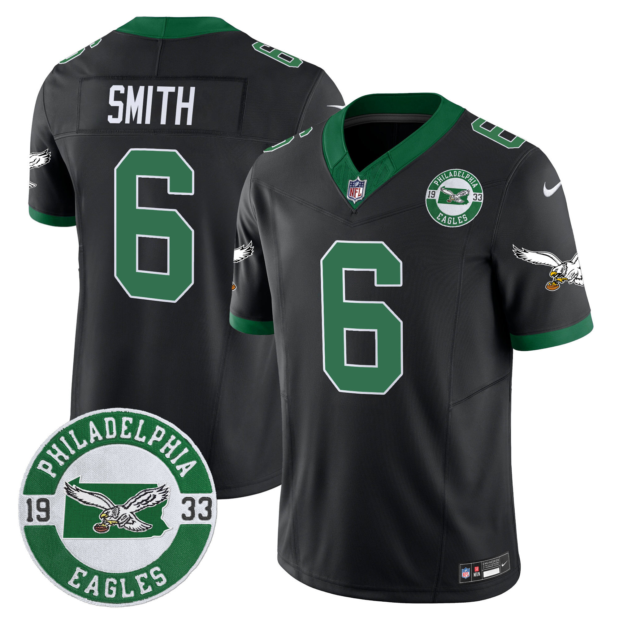 Men's DeVonta Smith Philadelphia Eagles 2024 Throwback Vapor Limited Black Jersey - All Stitched