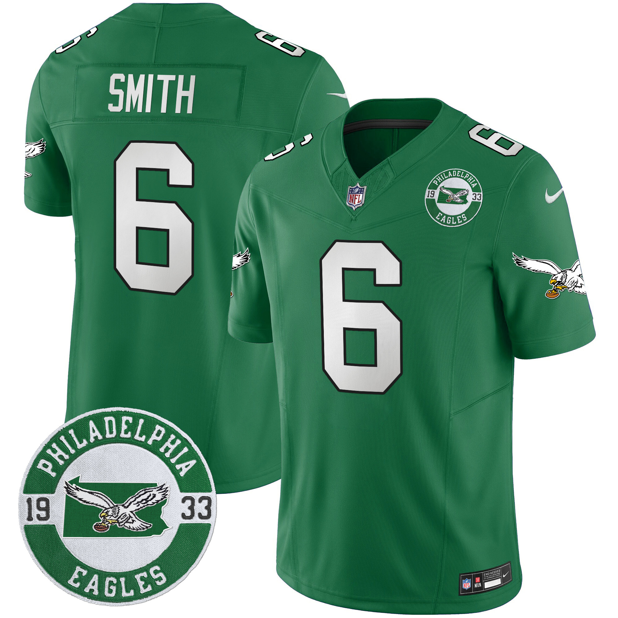 Men's DeVonta Smith Philadelphia Eagles 2024 Throwback Vapor Limited Kelly Green Jersey - All Stitched