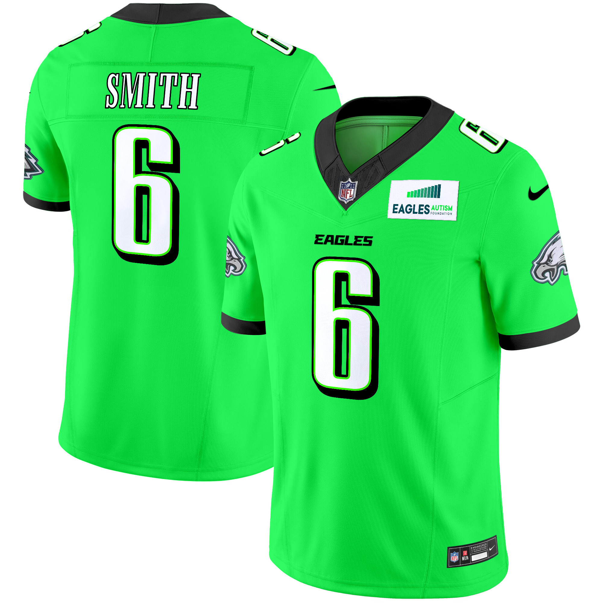 Men's DeVonta Smith Philadelphia Eagles Autism Foundation Patch Vapor Limited Green Neon Jersey - All Stitched