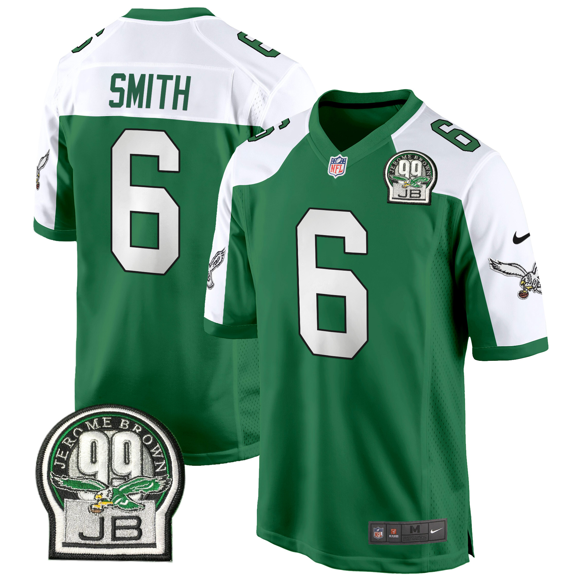 Men's DeVonta Smith Philadelphia Eagles Jerome Brown Patch Kelly Green Game Kelly Alternate Jersey - All Stitched