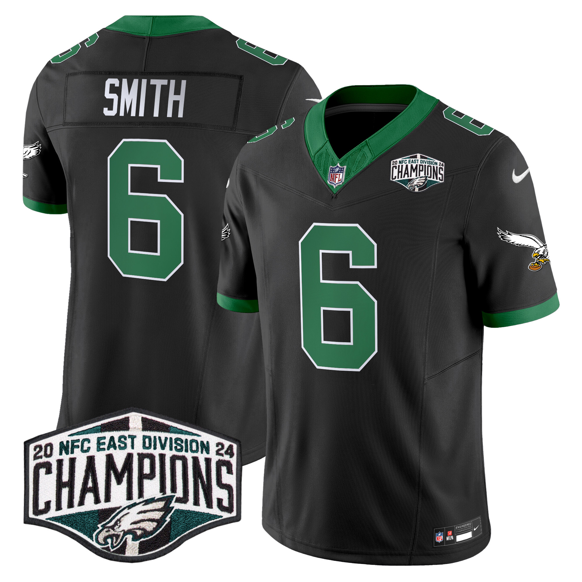 Men's DeVonta Smith Philadelphia Eagles Kelly Green 2024 NFC East Division Champions Vapor Limited Black Jersey - All Stitched