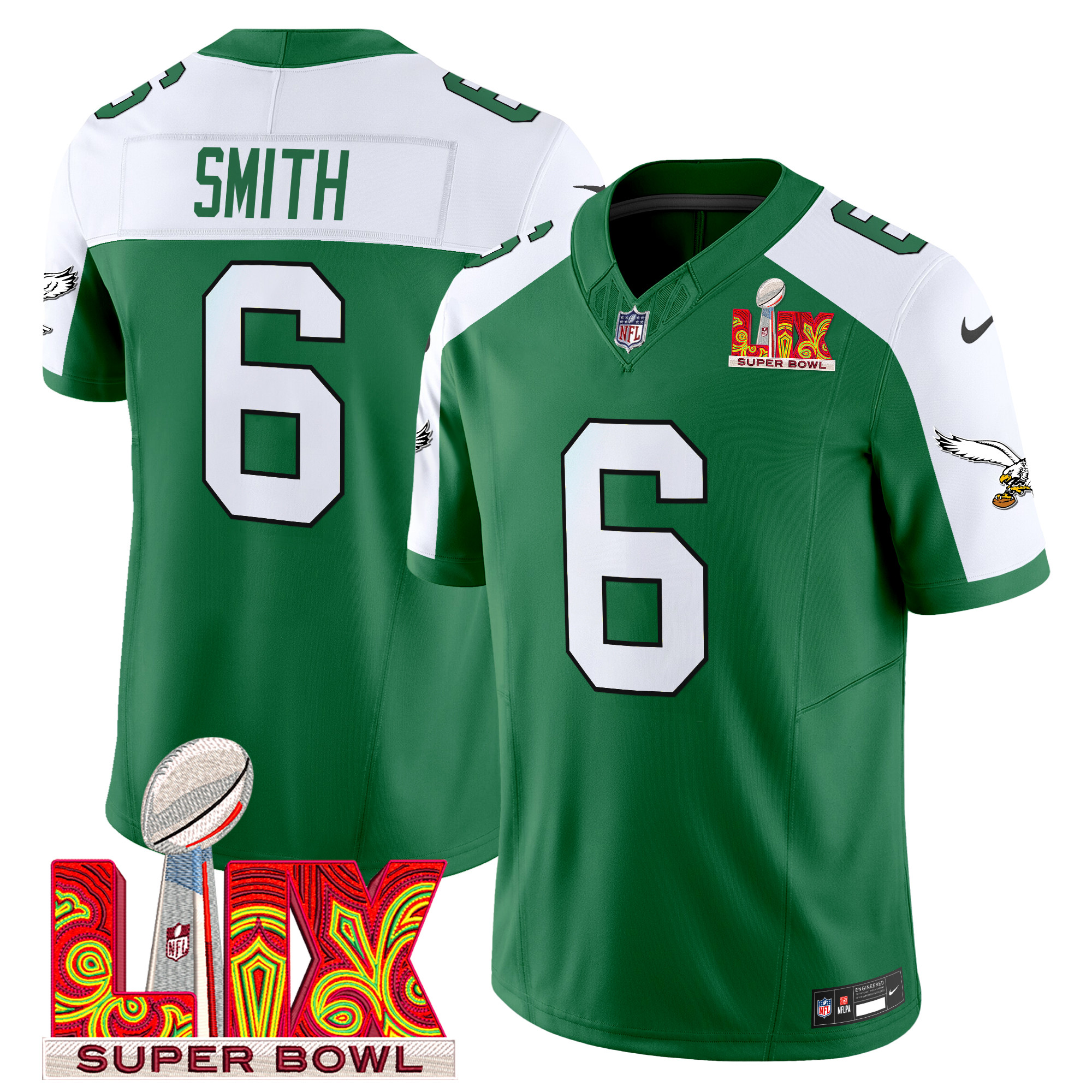 Men's DeVonta Smith Philadelphia Eagles Kelly Green Super Bowl LIX Patch Vapor Limited Kelly Alternate Jersey - All Stitched