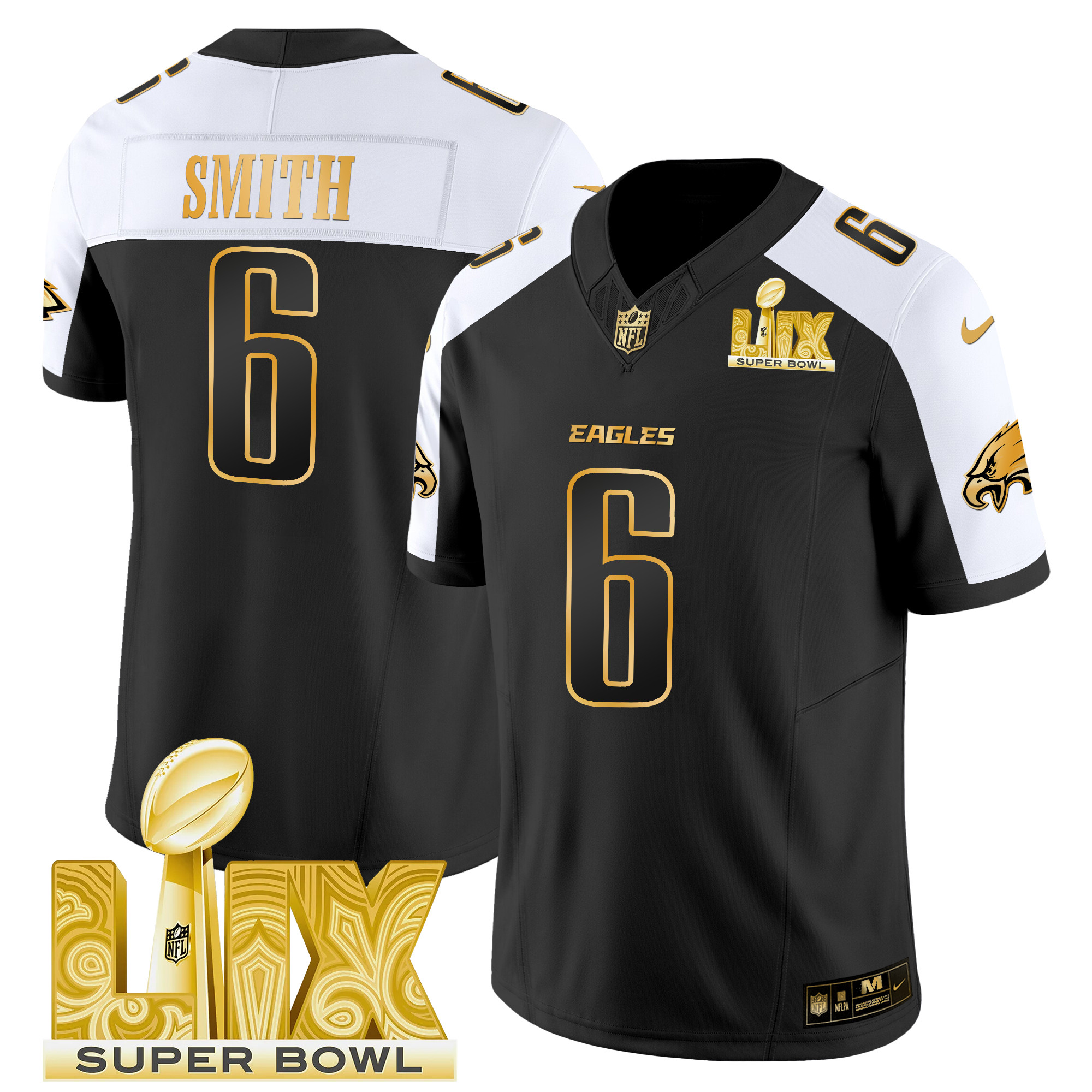 Men's DeVonta Smith Philadelphia Eagles Super Bowl LIX Patch Gold Vapor Limited Alternate Jersey - All Stitched