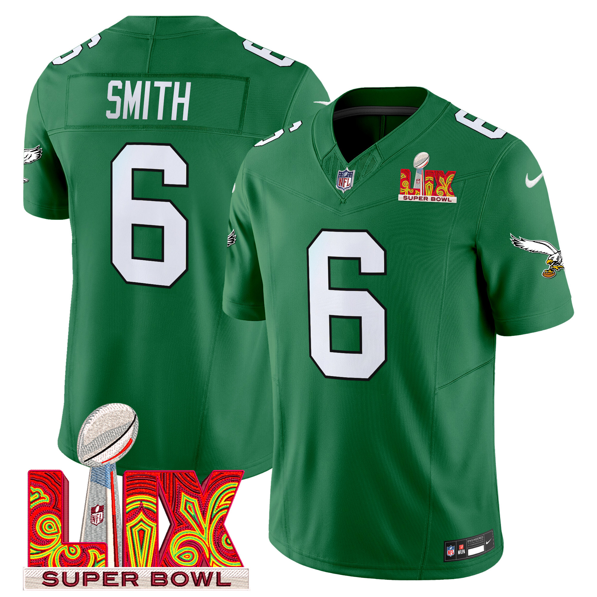 Men's DeVonta Smith Philadelphia Eagles Super Bowl LIX Patch Vapor Limited Kelly Green Jersey - All Stitched