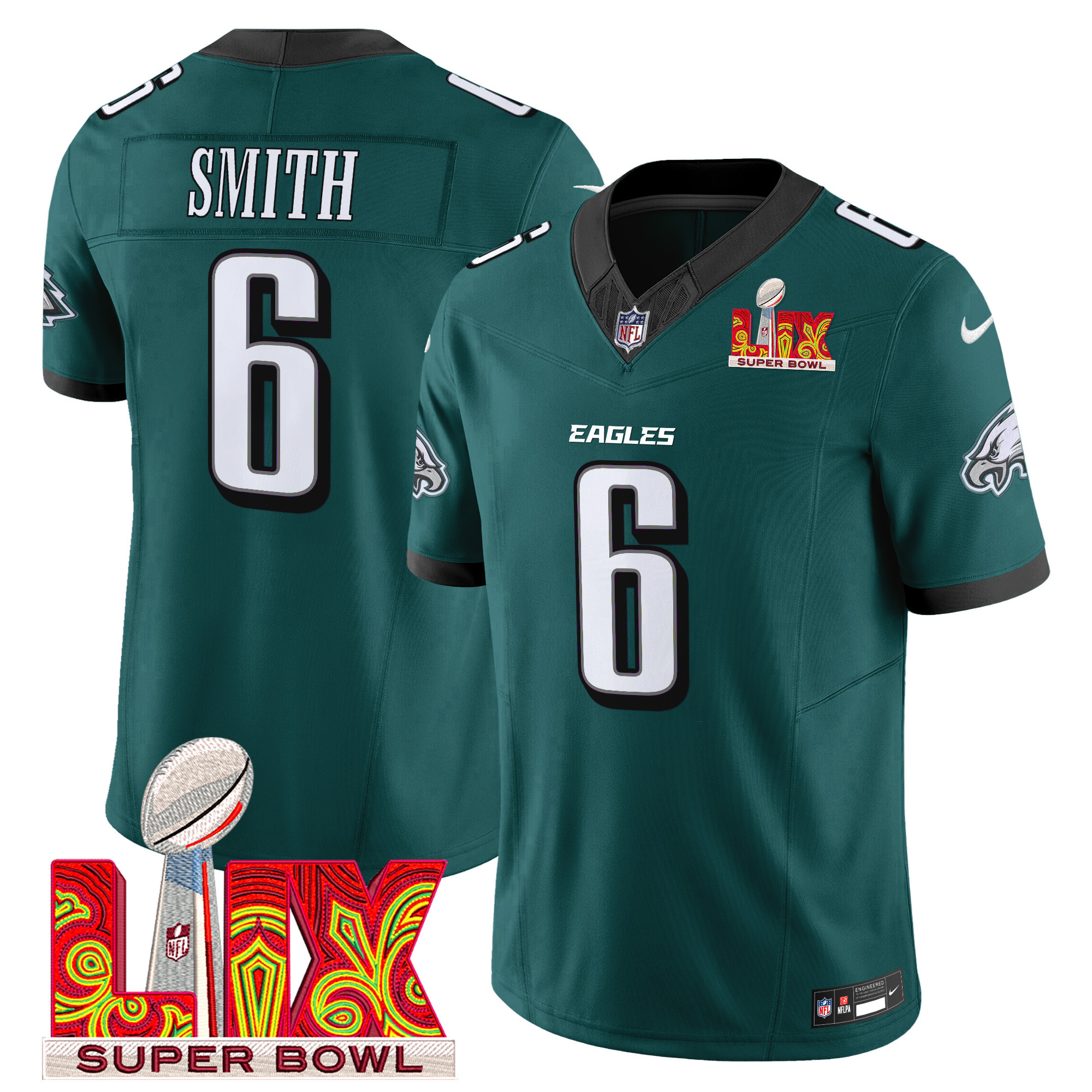 Men's DeVonta Smith Philadelphia Eagles Super Bowl LIX Patch Vapor Limited Midnight Green Jersey - All Stitched