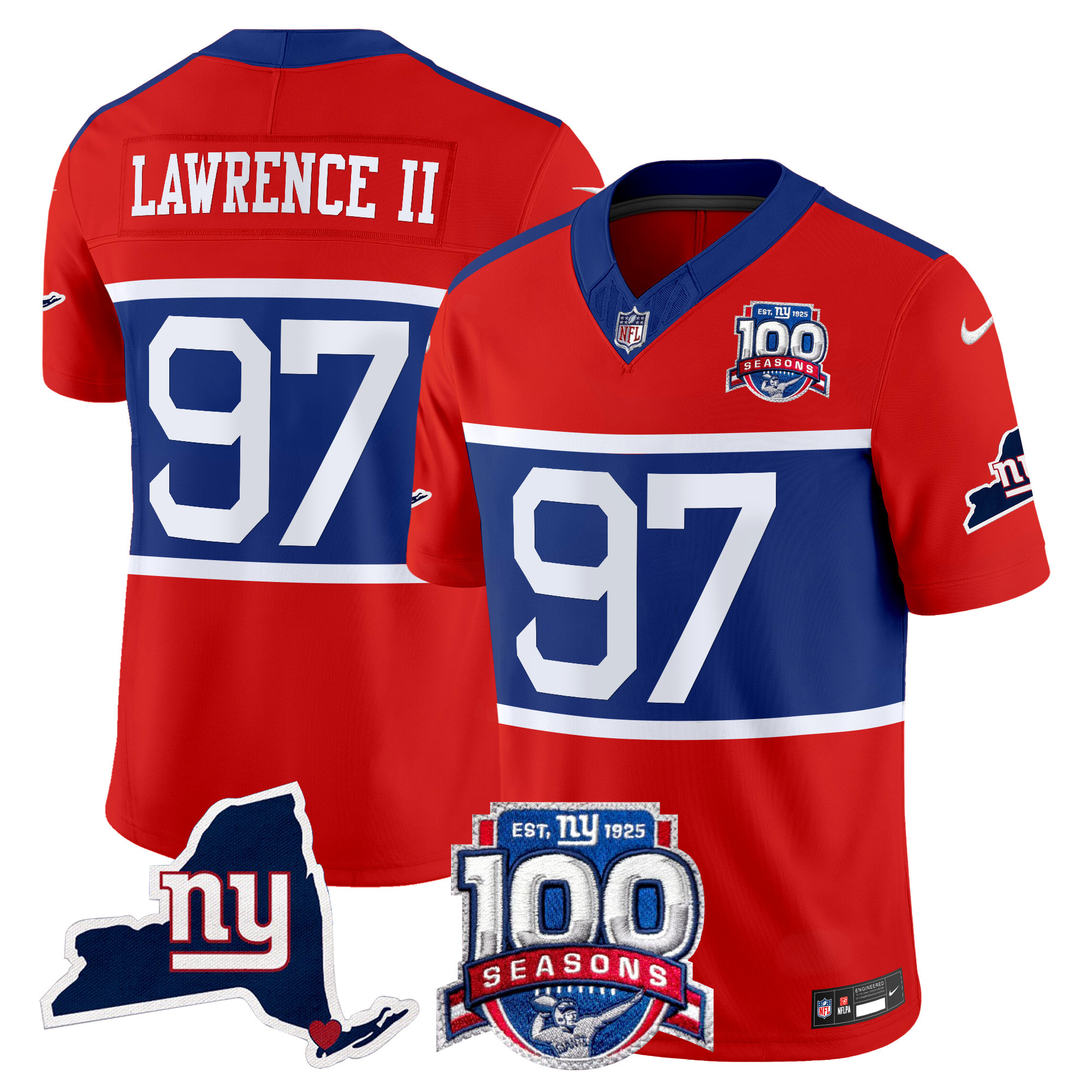 Men's Dexter Lawrence II New York Giants 'Century Red' 100th Commemorative Vapor Red Jersey V2 - All Stitched