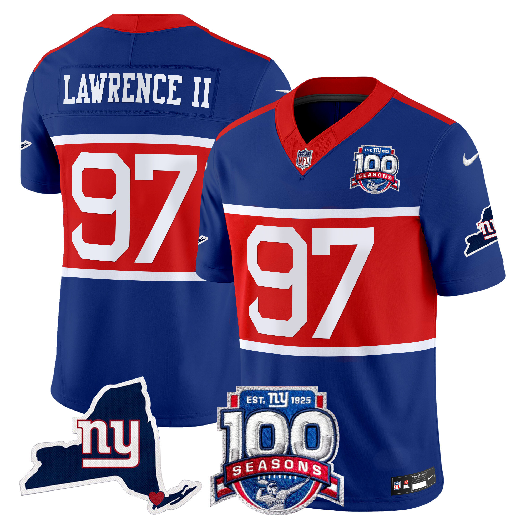 Men's Dexter Lawrence II New York Giants 'Century Red' 100th Commemorative Vapor Royal Jersey V2 - All Stitched