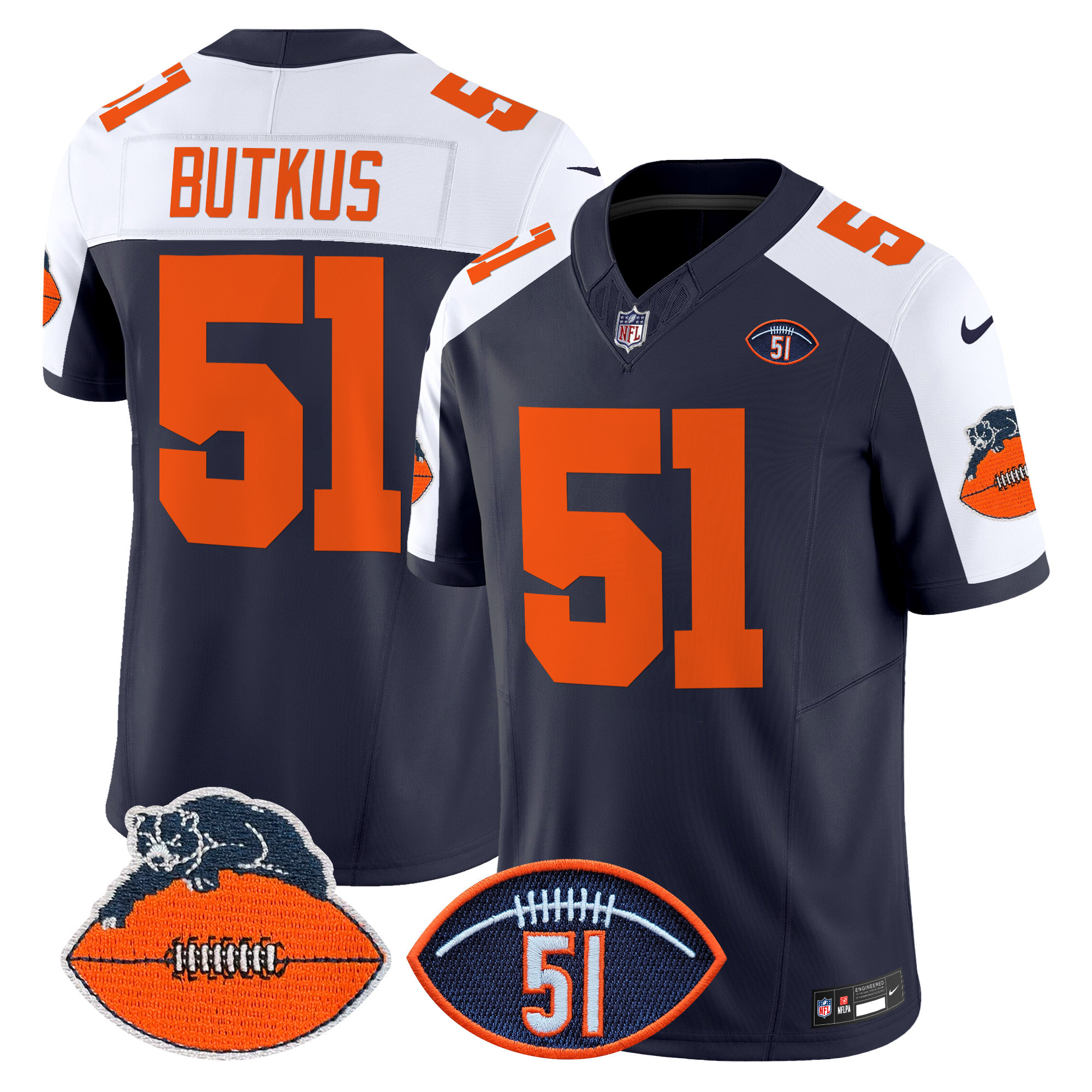 Men's Dick Butkus Chicago Bears Dick Butkus Patch Throwback Vapor Limited Navy Alternate Jersey - All Stitched