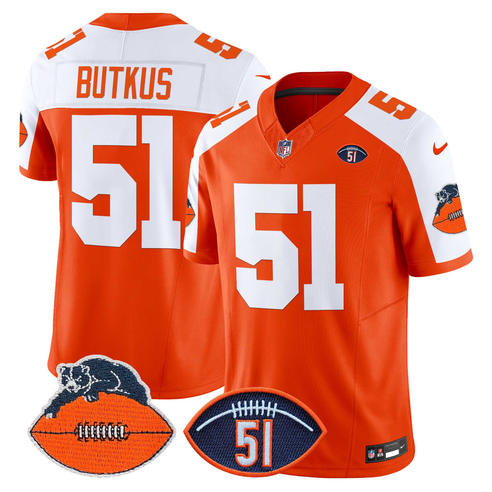 Men's Dick Butkus Chicago Bears Dick Butkus Patch Throwback Vapor Limited Orange Alternate Jersey - All Stitched