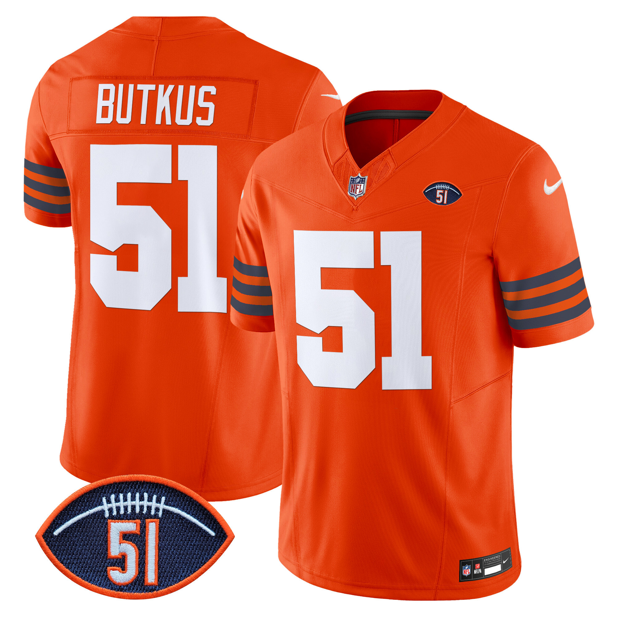 Men's Dick Butkus Chicago Bears Dick Butkus Patch Throwback Vapor Limited Orange Jersey - All Stitched