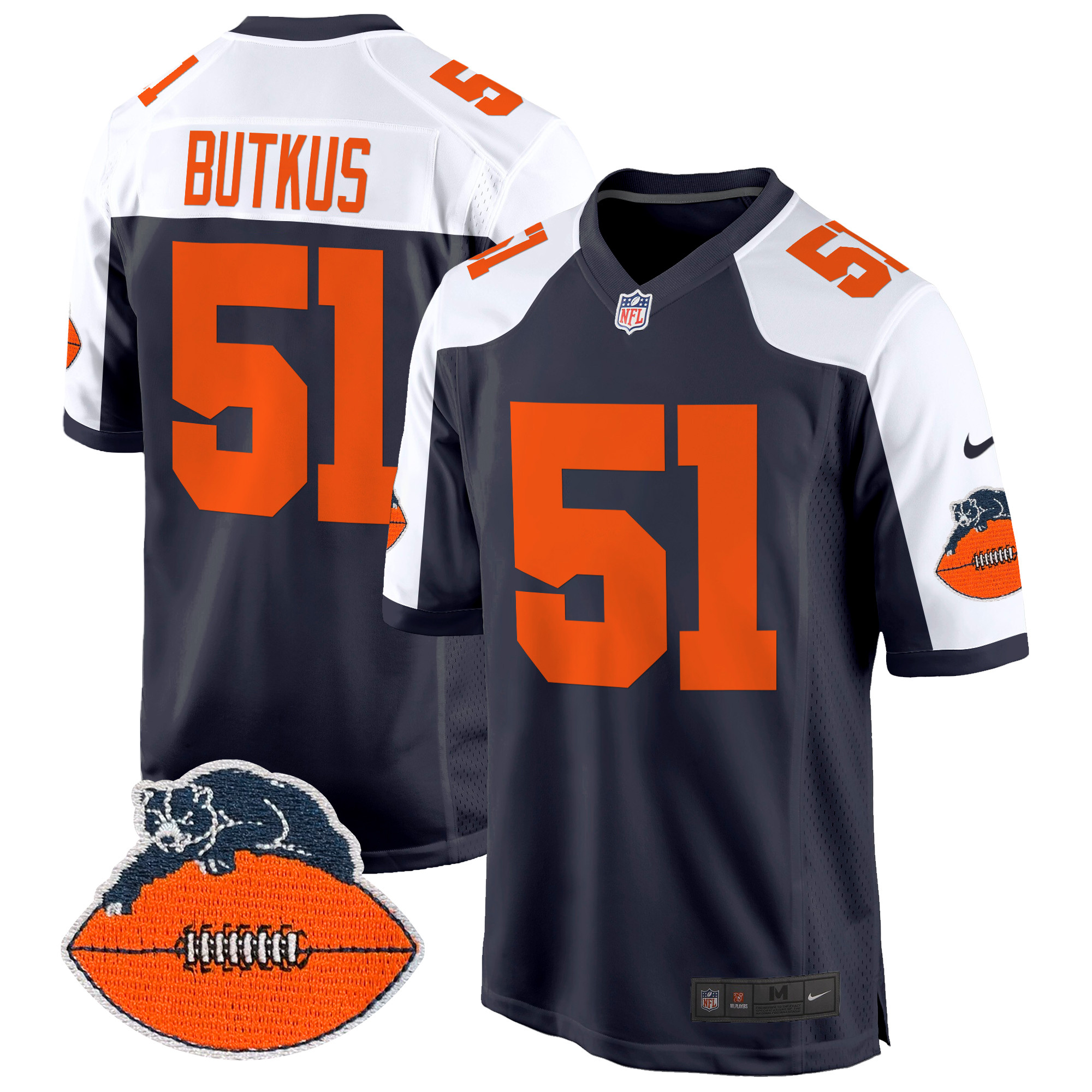 Men's Dick Butkus Chicago Bears Throwback Game Navy Alternate Jersey - All Stitched