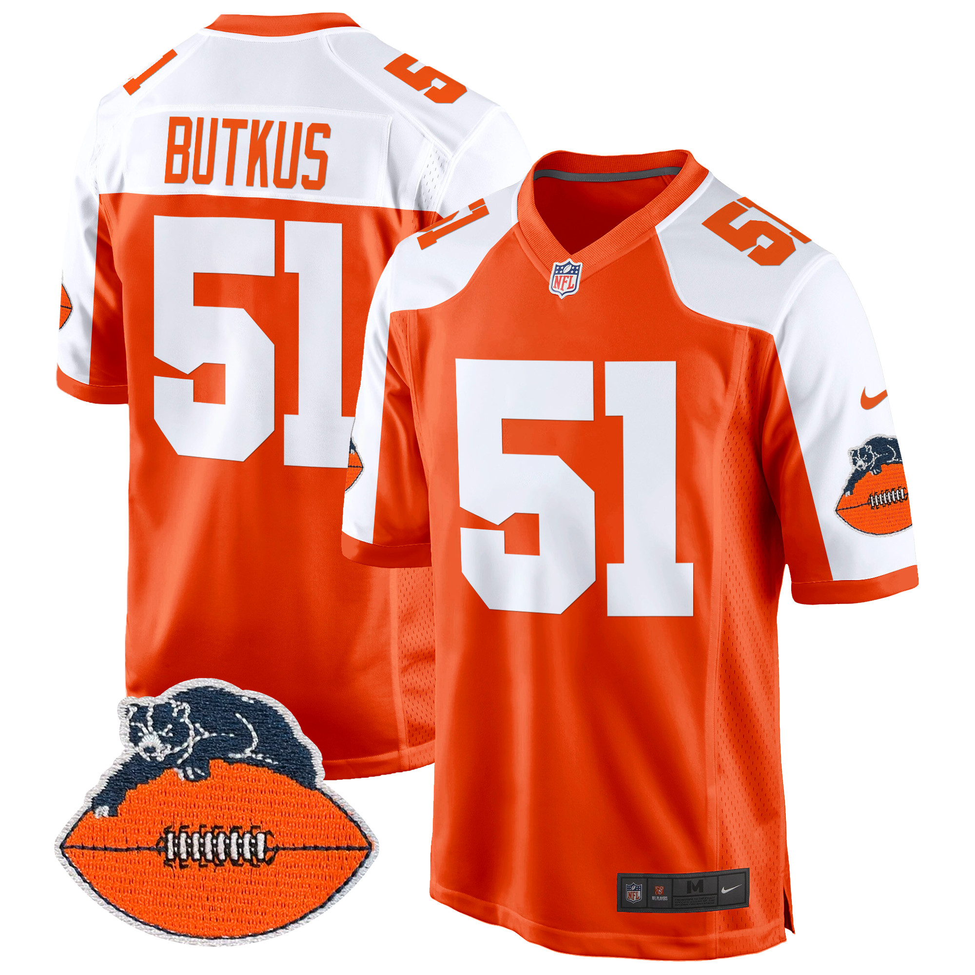 Men's Dick Butkus Chicago Bears Throwback Game Orange Alternate Jersey - All Stitched