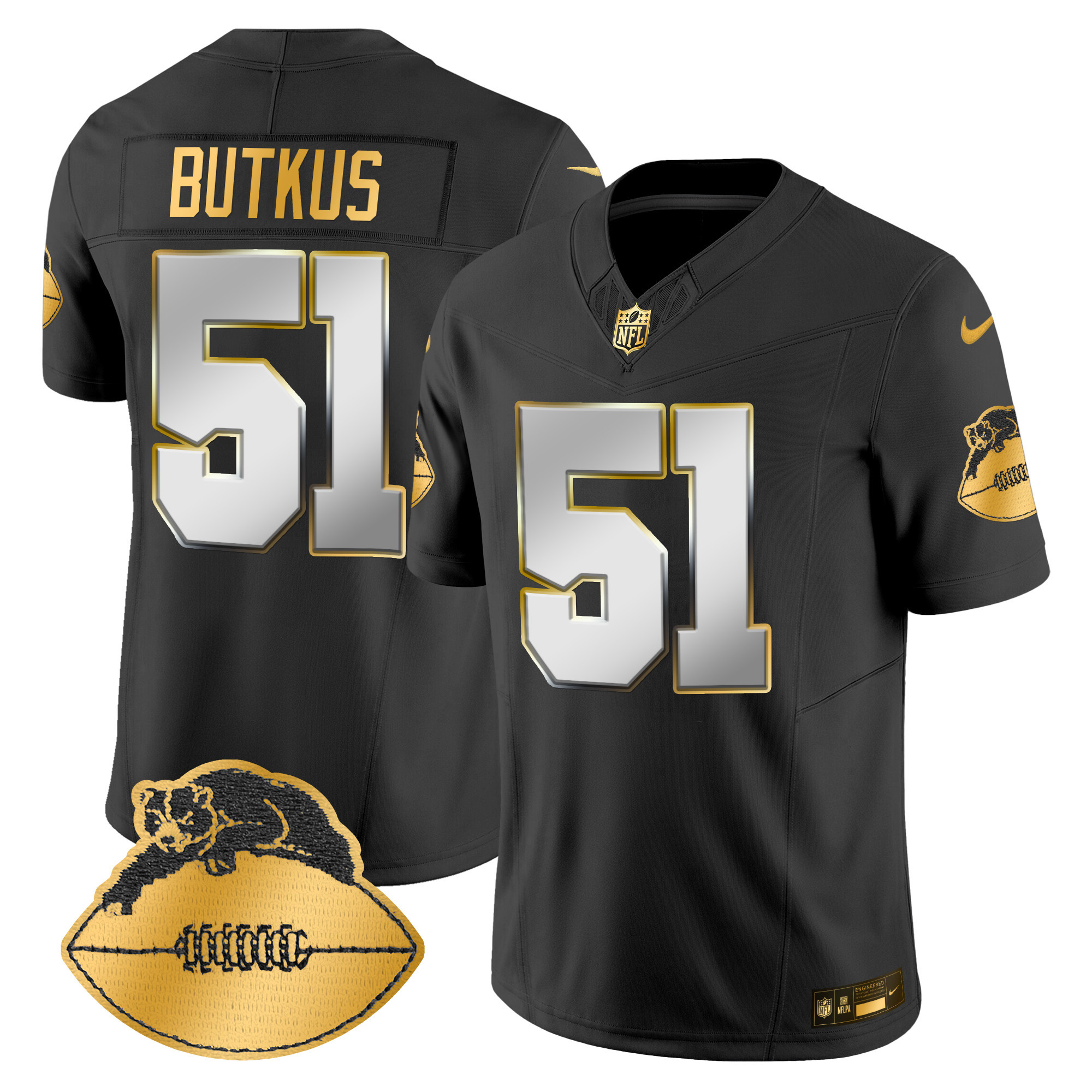 Men's Dick Butkus Chicago Bears Throwback Gold Vapor Limited Black Limited Jersey - All Stitched