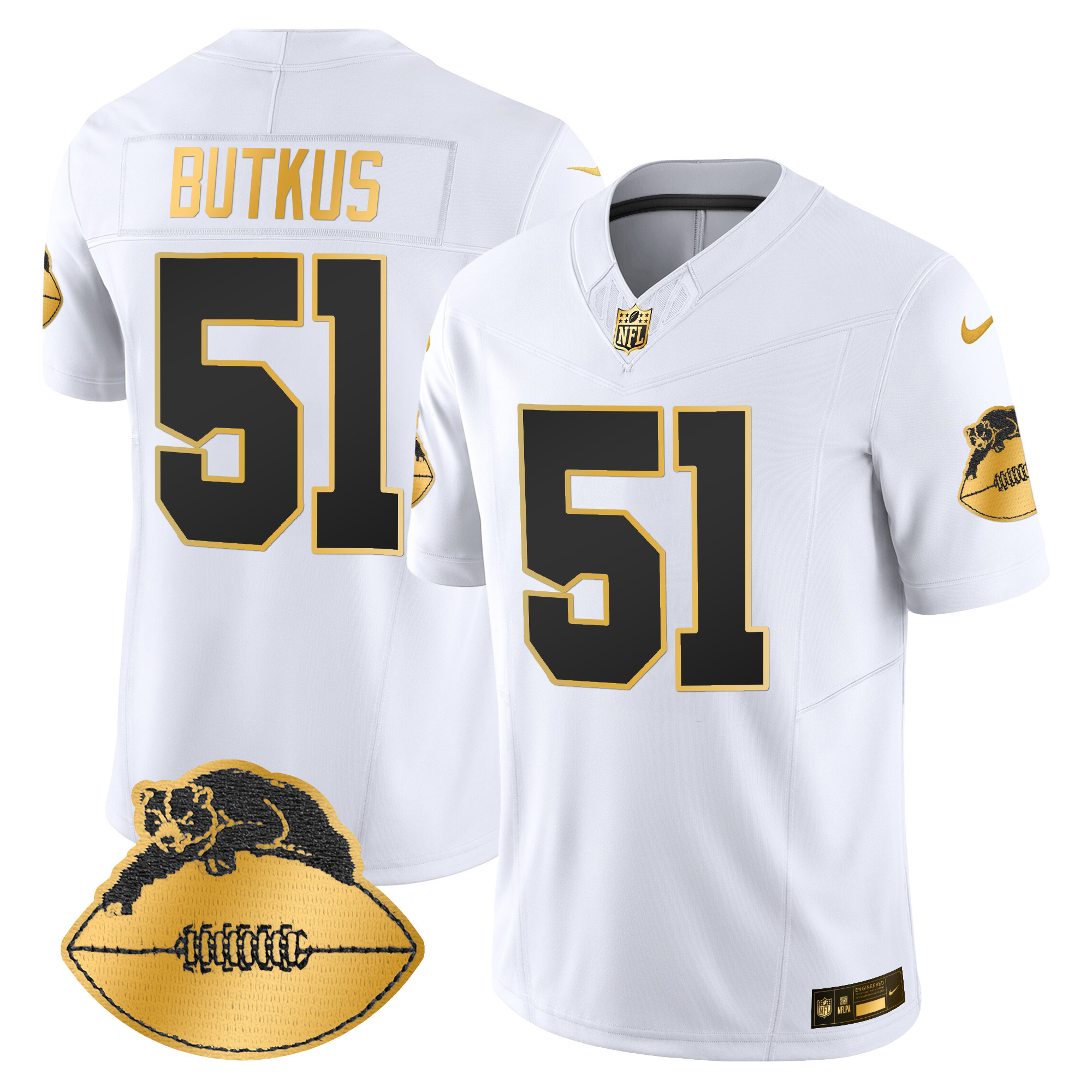 Men's Dick Butkus Chicago Bears Throwback Gold Vapor Limited White Gold Jersey - All Stitched