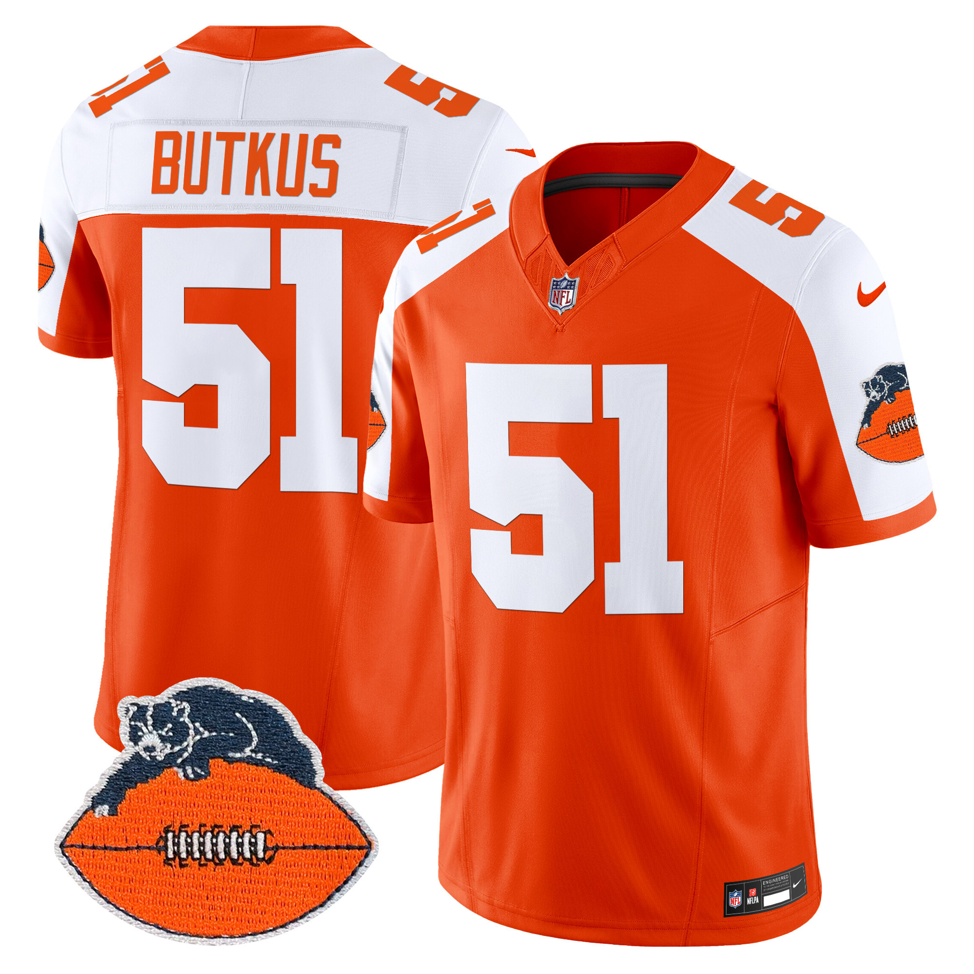 Men's Dick Butkus Chicago Bears Throwback Vapor Limited Orange Alternate Jersey - All Stitched