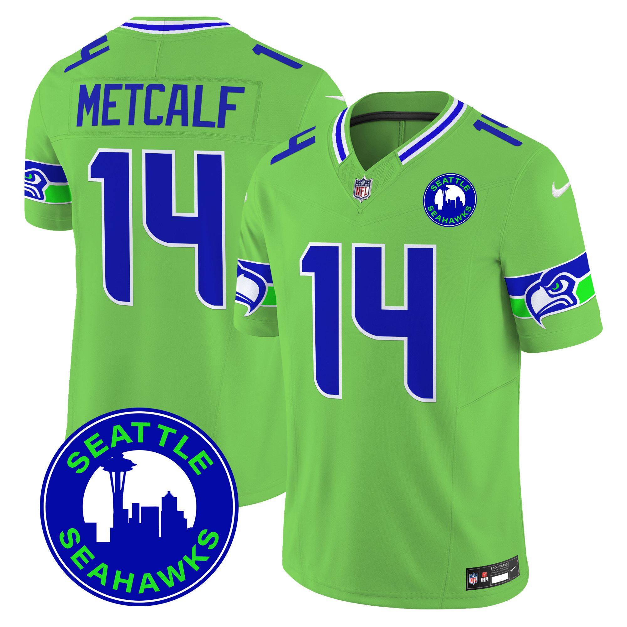 Men's DK Metcalf Seattle Seahawks 2024 Seattle City Patch Vapor Limited Green Jersey - All Stitched