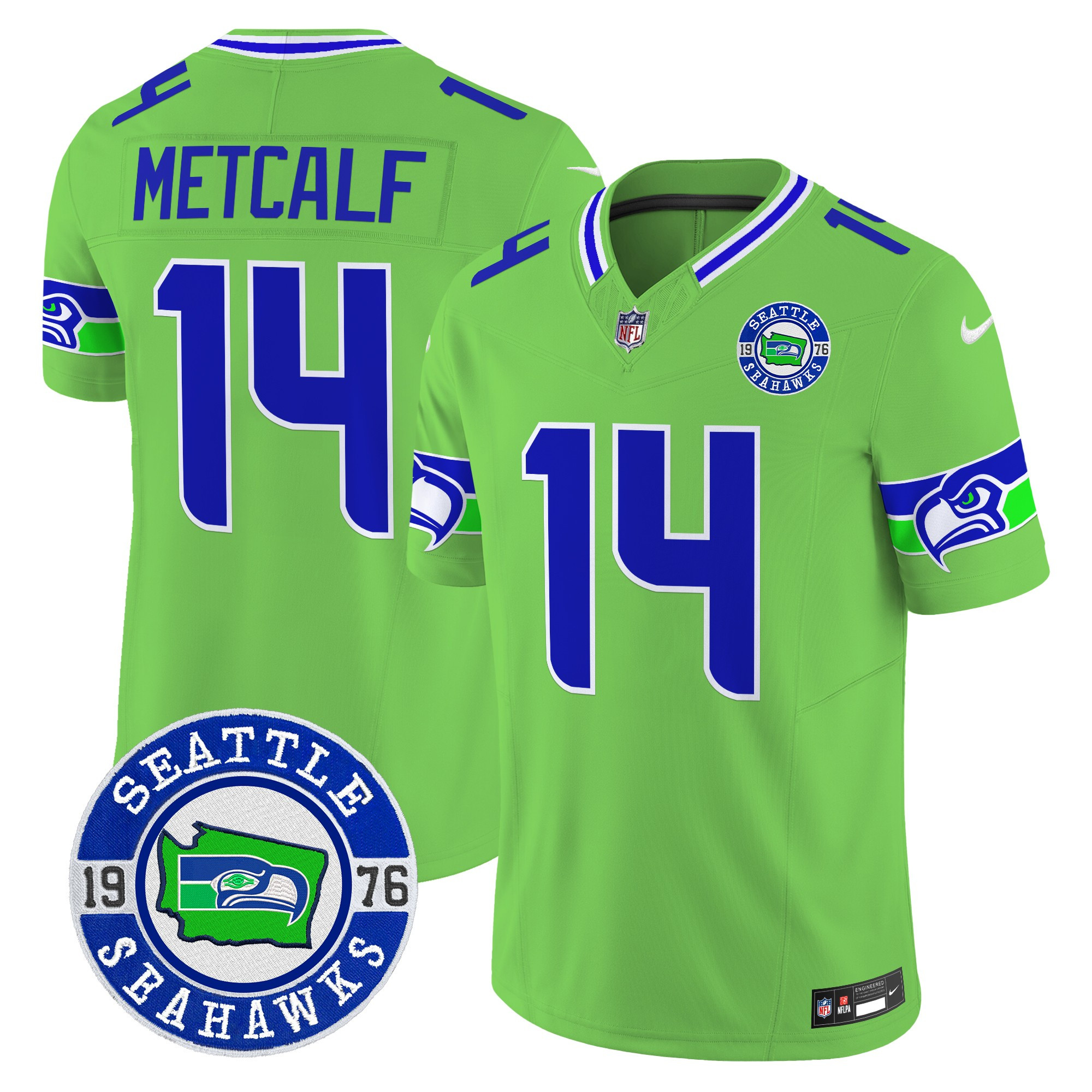 Men's Dk Metcalf Seattle Seahawks 2024 Seattle Est. 1976 Patch Vapor Limited Green Jersey - All Stitched