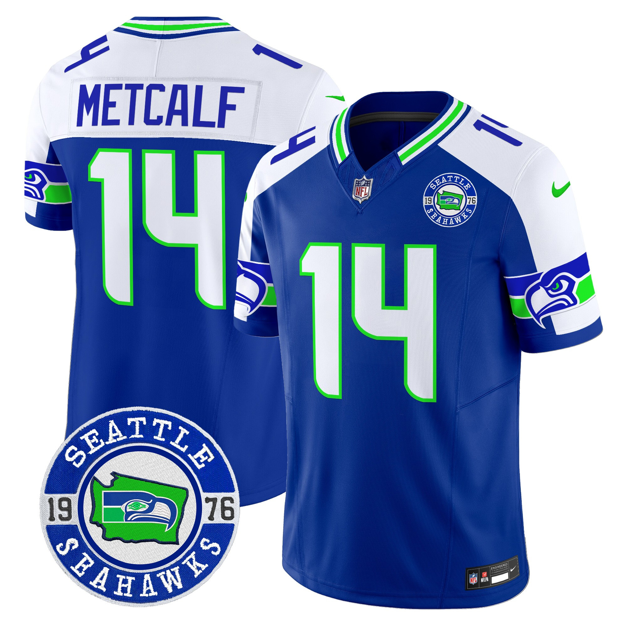 Men's Dk Metcalf Seattle Seahawks 2024 Seattle Est. 1976 Patch Vapor Limited Royal Alternate Jersey - All Stitched