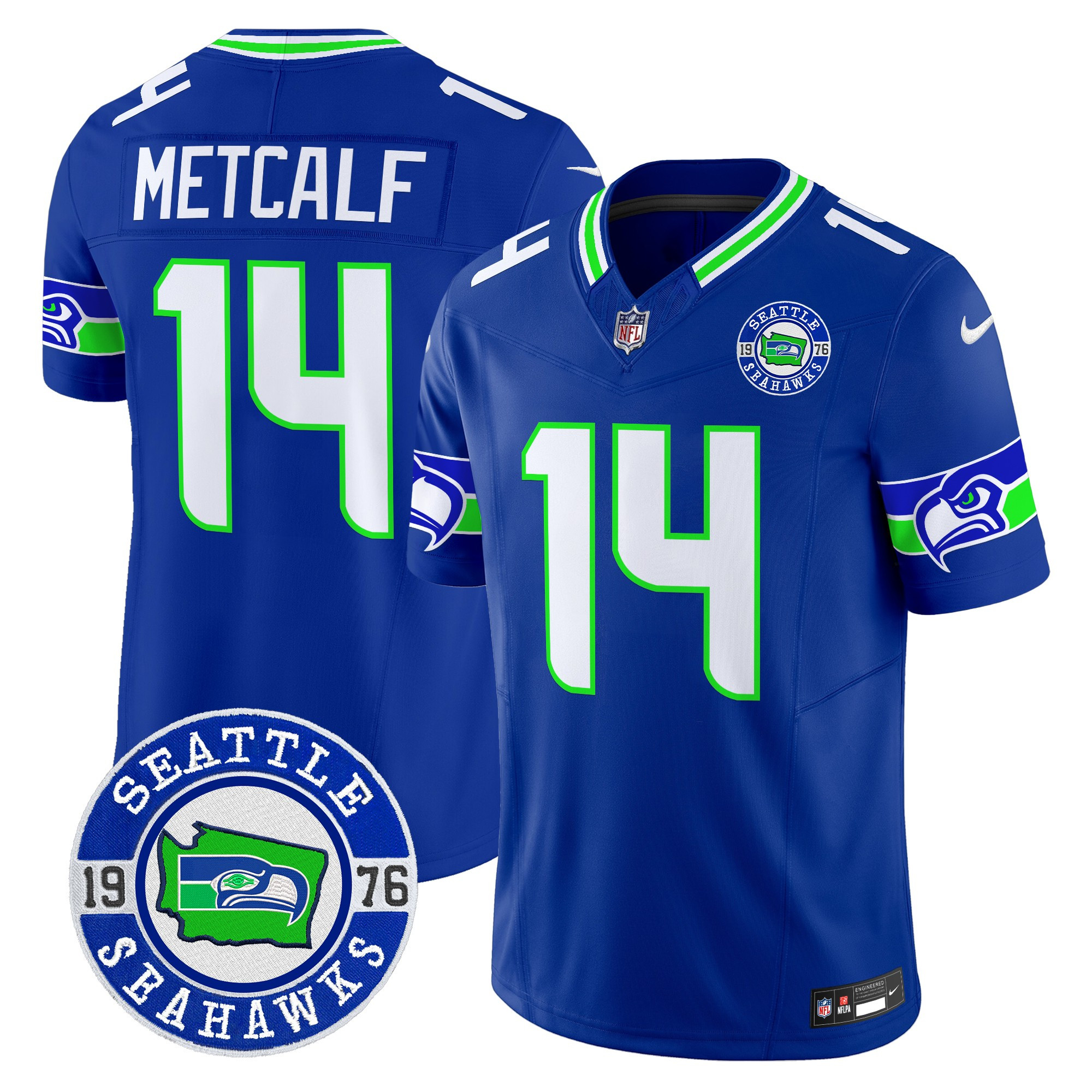 Men's Dk Metcalf Seattle Seahawks 2024 Seattle Est. 1976 Patch Vapor Limited Royal Jersey - All Stitched