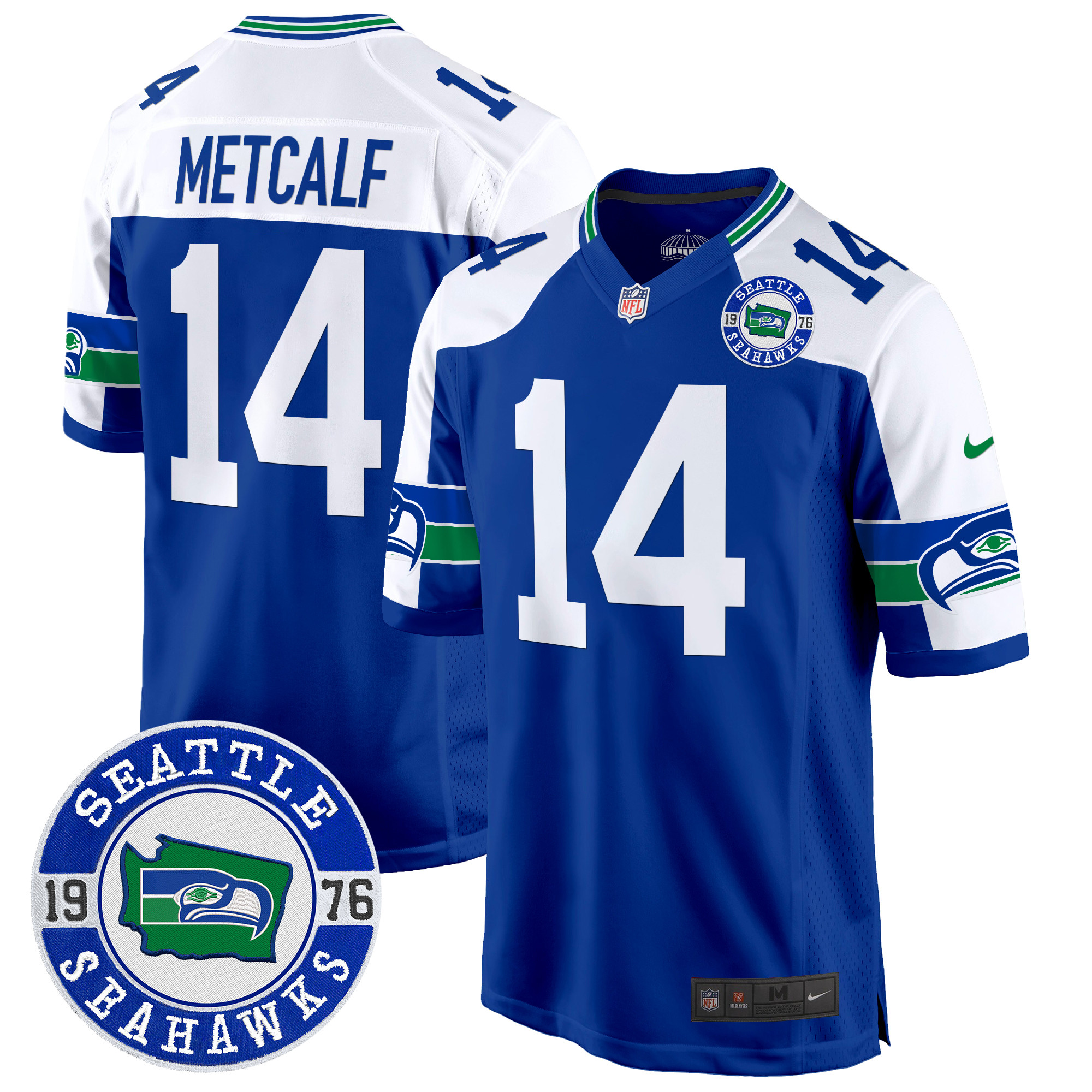 Men's DK Metcalf Seattle Seahawks Throwback Est. 1976 Patch Game Royal Alternate Jersey - All Stitched