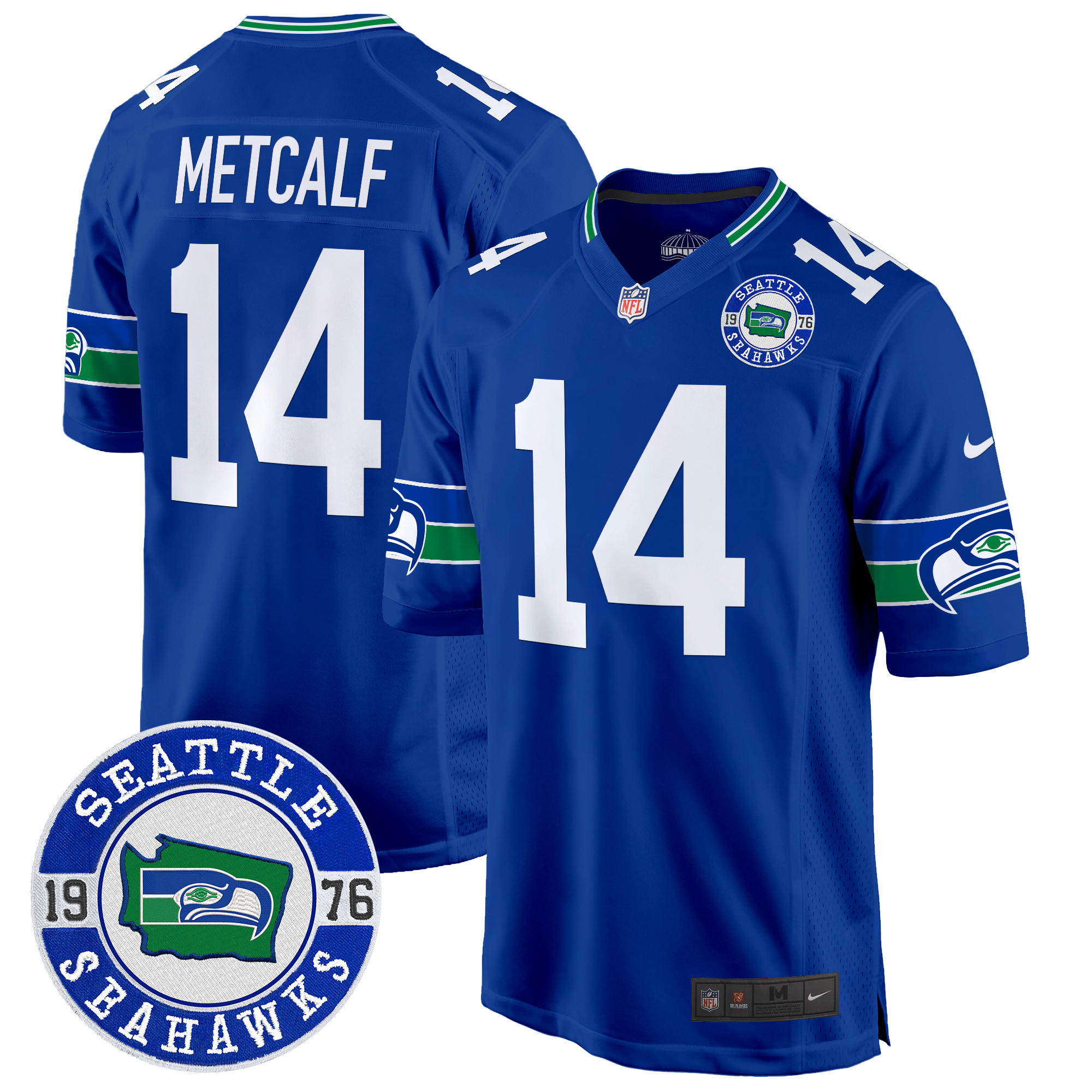 Men's DK Metcalf Seattle Seahawks Throwback Est. 1976 Patch Game Royal Jersey - All Stitched
