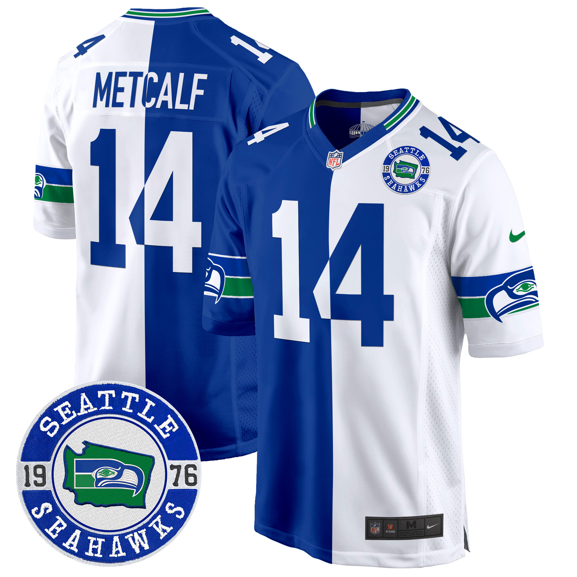 Men's DK Metcalf Seattle Seahawks Throwback Est. 1976 Patch Game Split Jersey - All Stitched